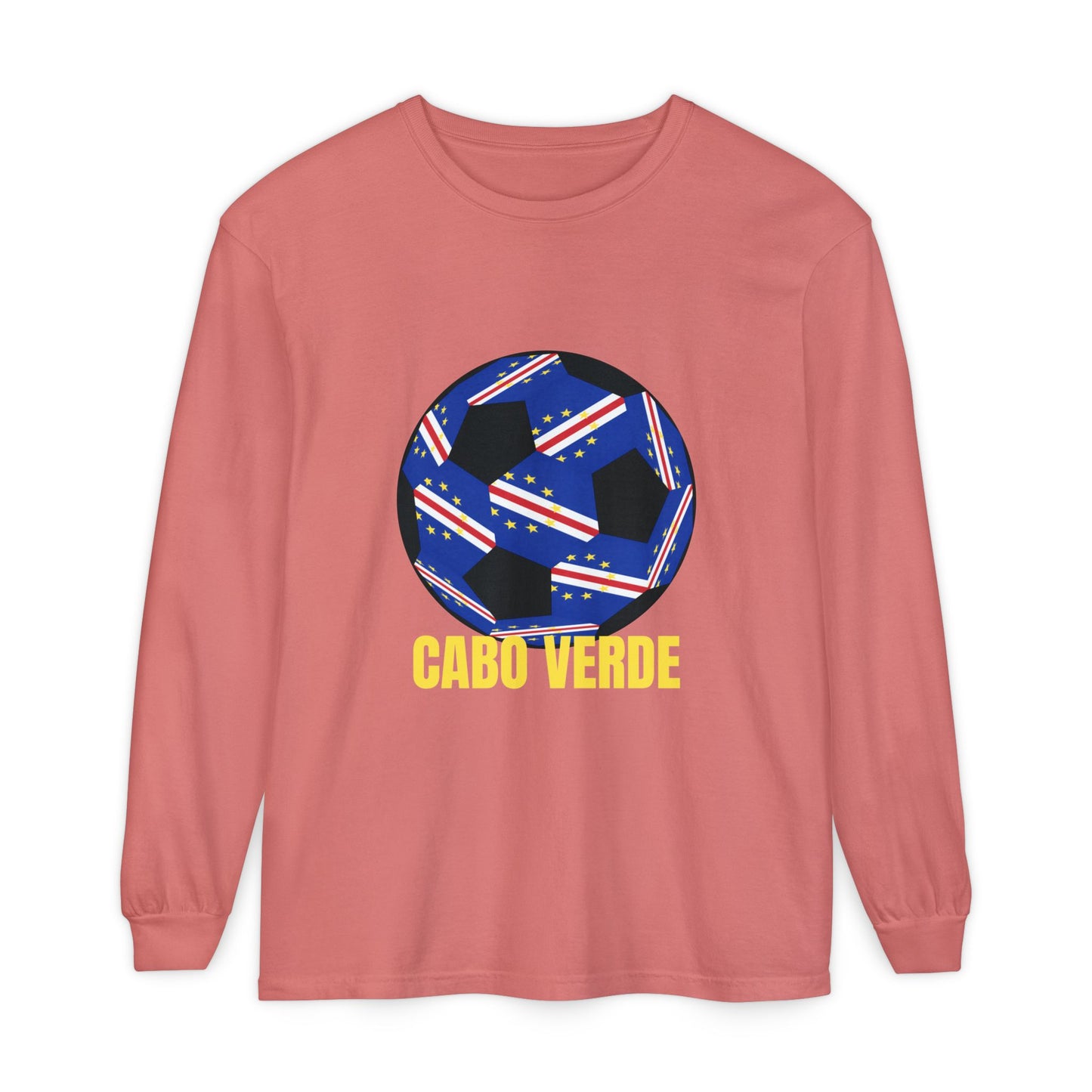Cabo Verde Fan Specialty Soccer Ball Design T Shirt Long Sleeve Tee