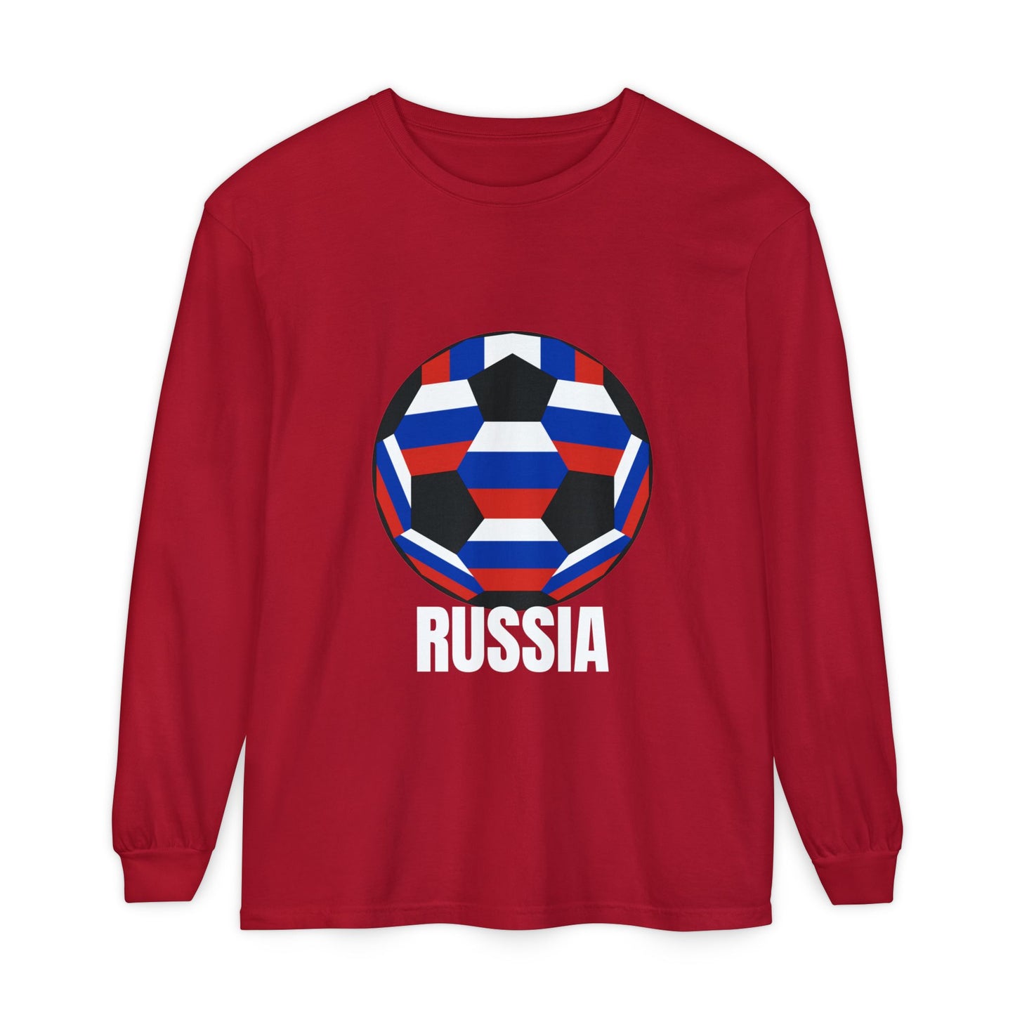 Russia Fan Specialty Soccer Ball Design  Long Sleeve Tee  White Text