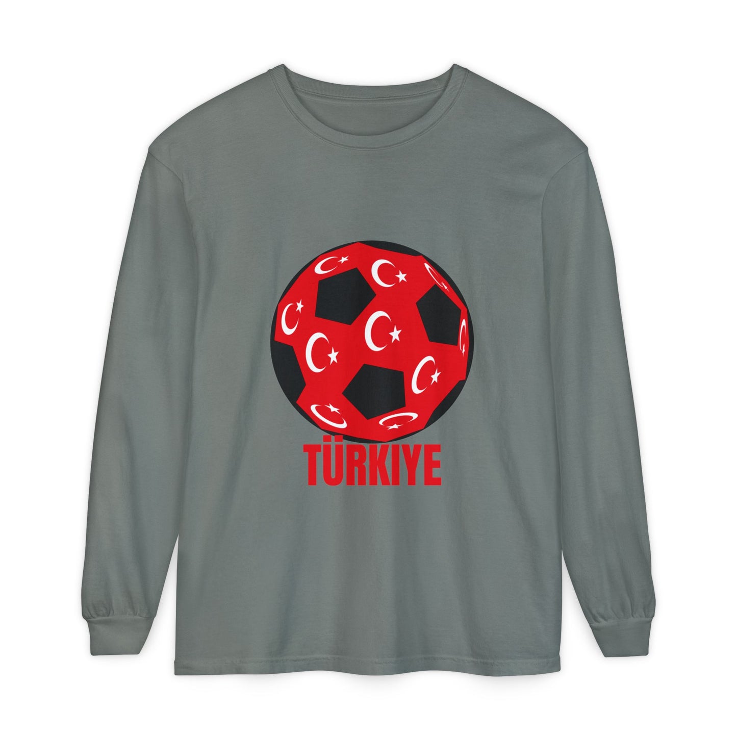 Türkiye Fan Specialty Soccer Ball Design Long Sleeve T-Shirt Red Text