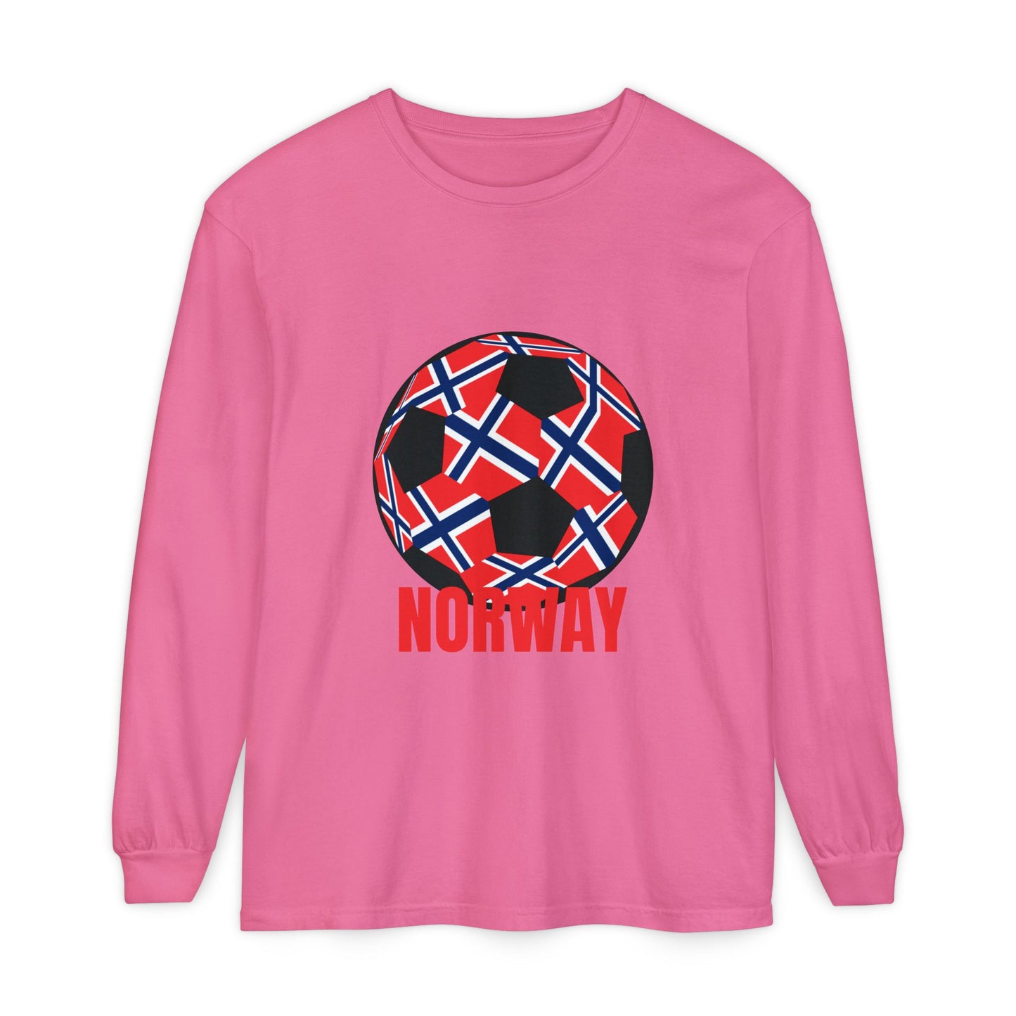 Norway Fan Specialty Soccer Ball Design T Shirt Long Sleeve Tee Red Print