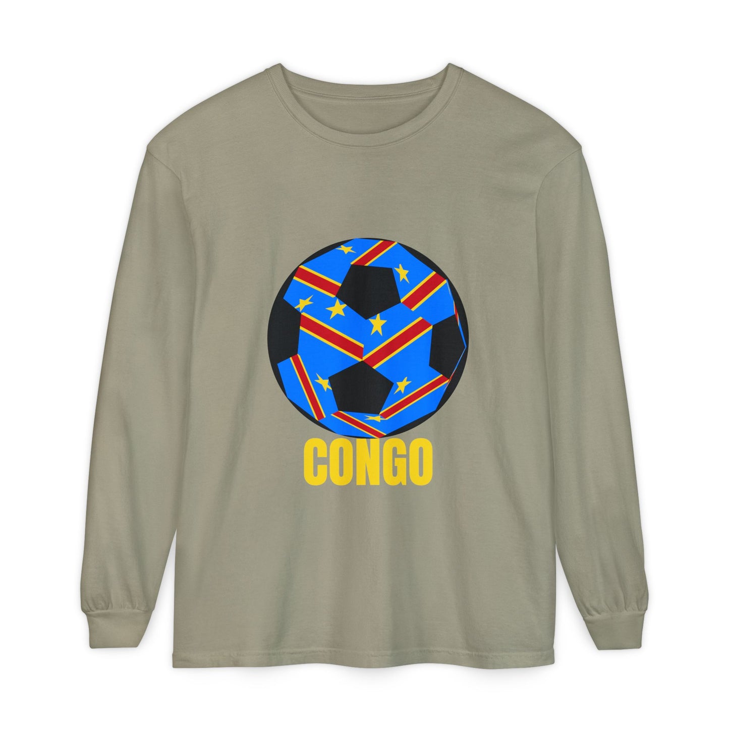 Congo Fan Specialty Soccer Ball Design T Shirt Yellow Text