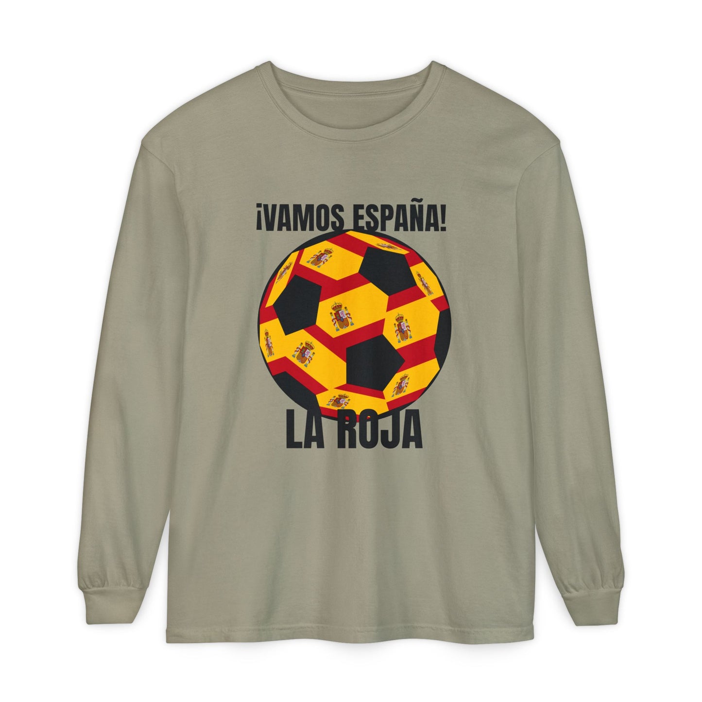 La Roja Soccer Long Sleeve Tee - ¡Vamos España! Stadium Fan Shirt Black Text
