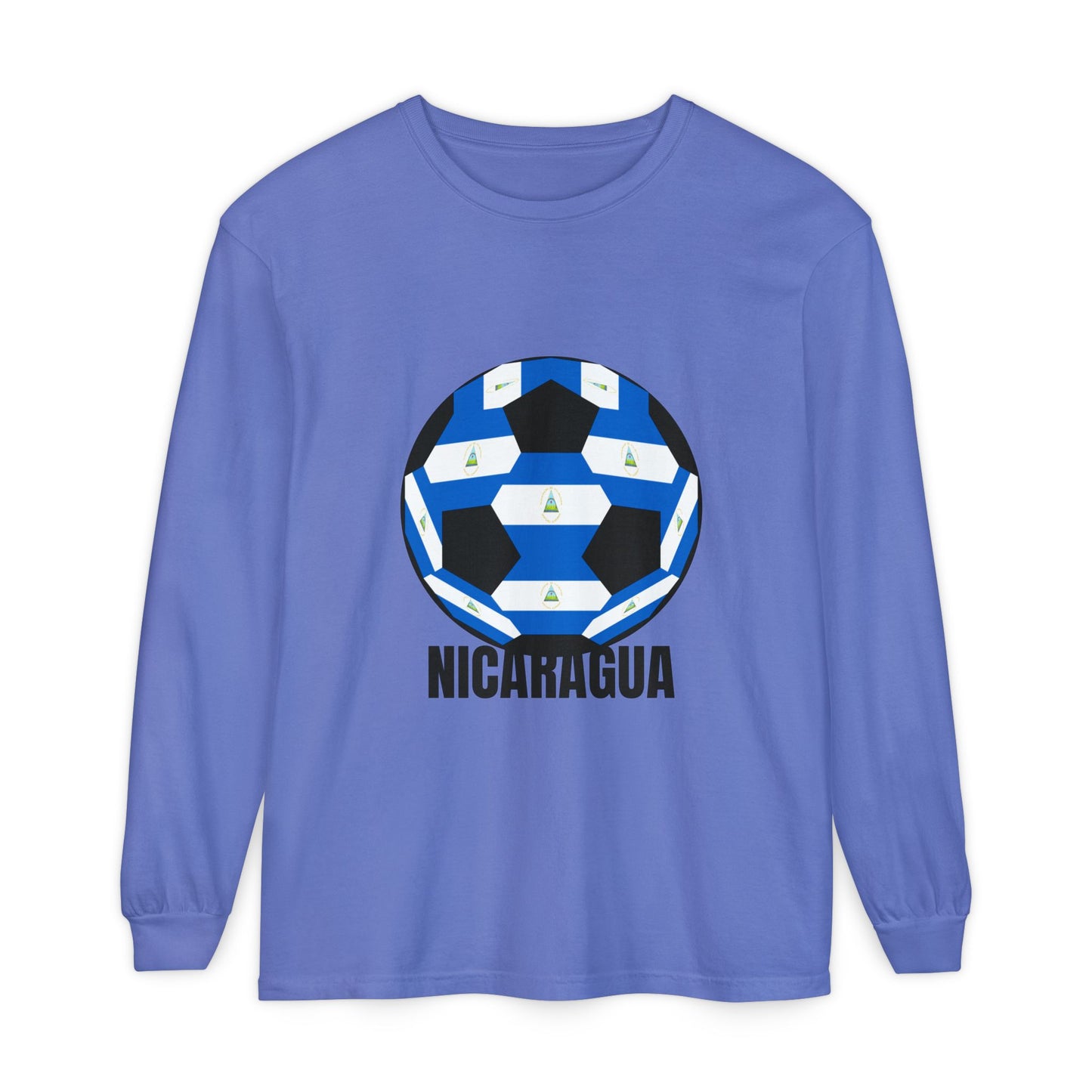 Nicaragua Fan Specialty Soccer Ball Design Long Sleeve Tee
