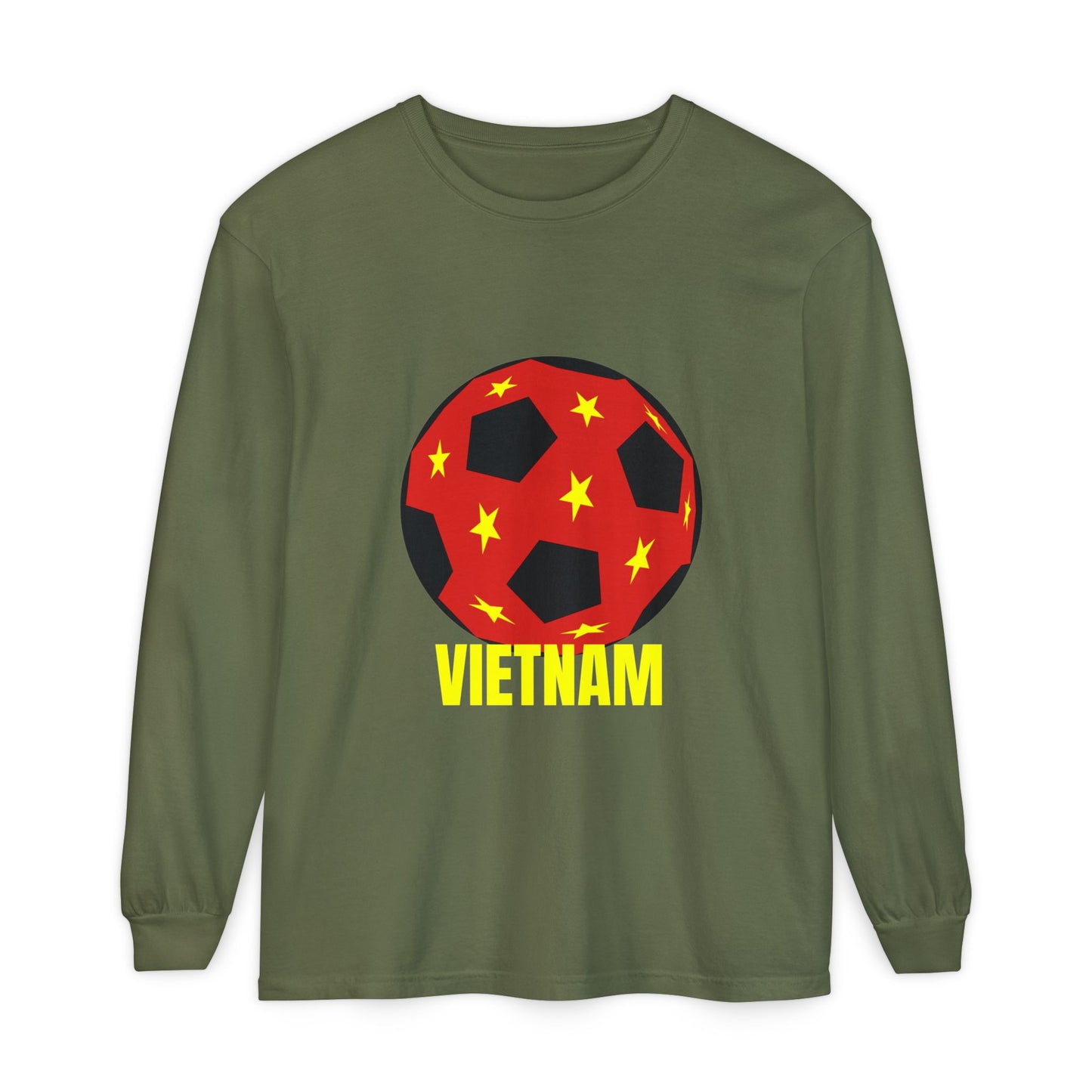 Vietnam Fan Specialty Soccer Ball Design Long Sleeve T-Shirt Gold Text