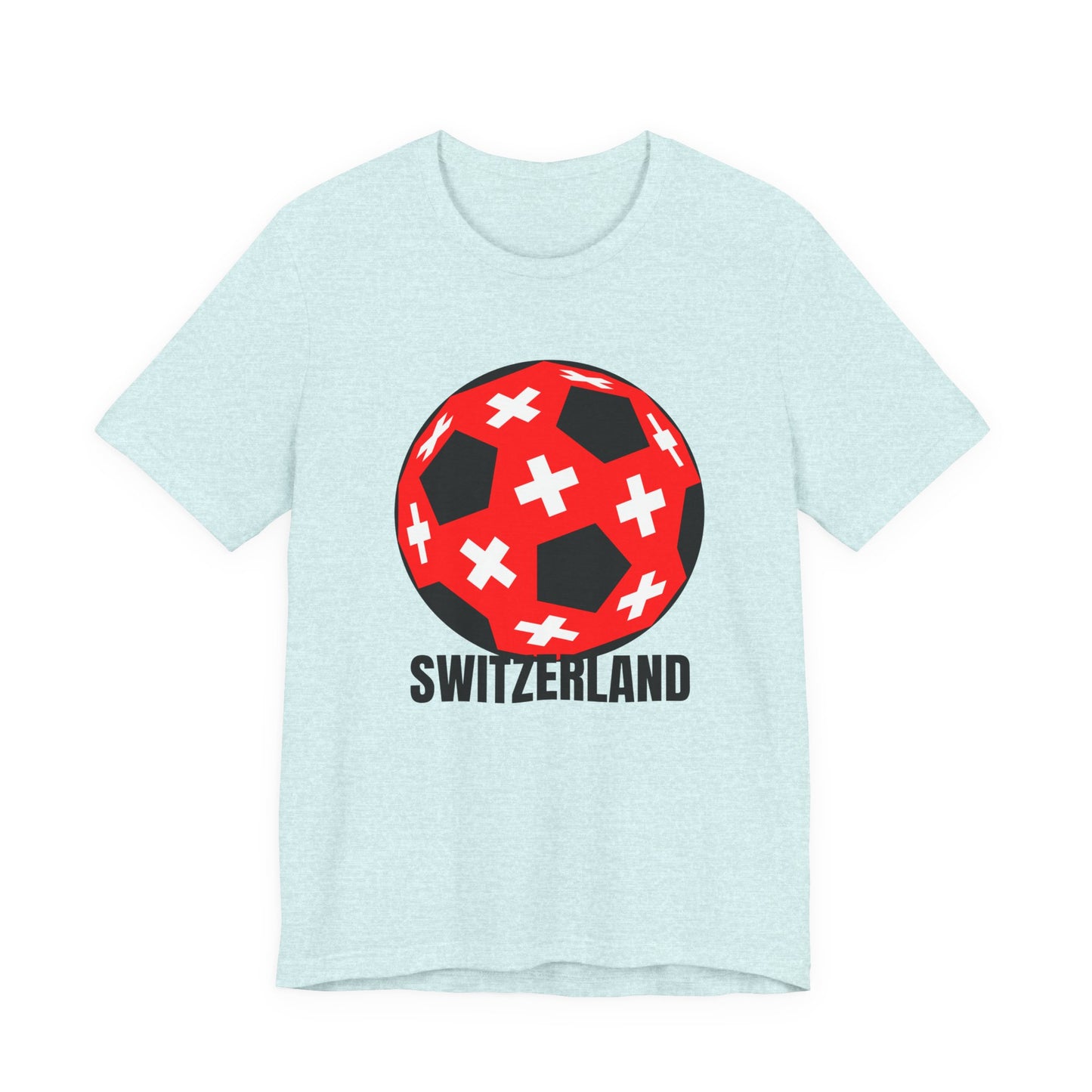 Switzerland Fan Specialty Soccer Ball Design T Shirt Black Text