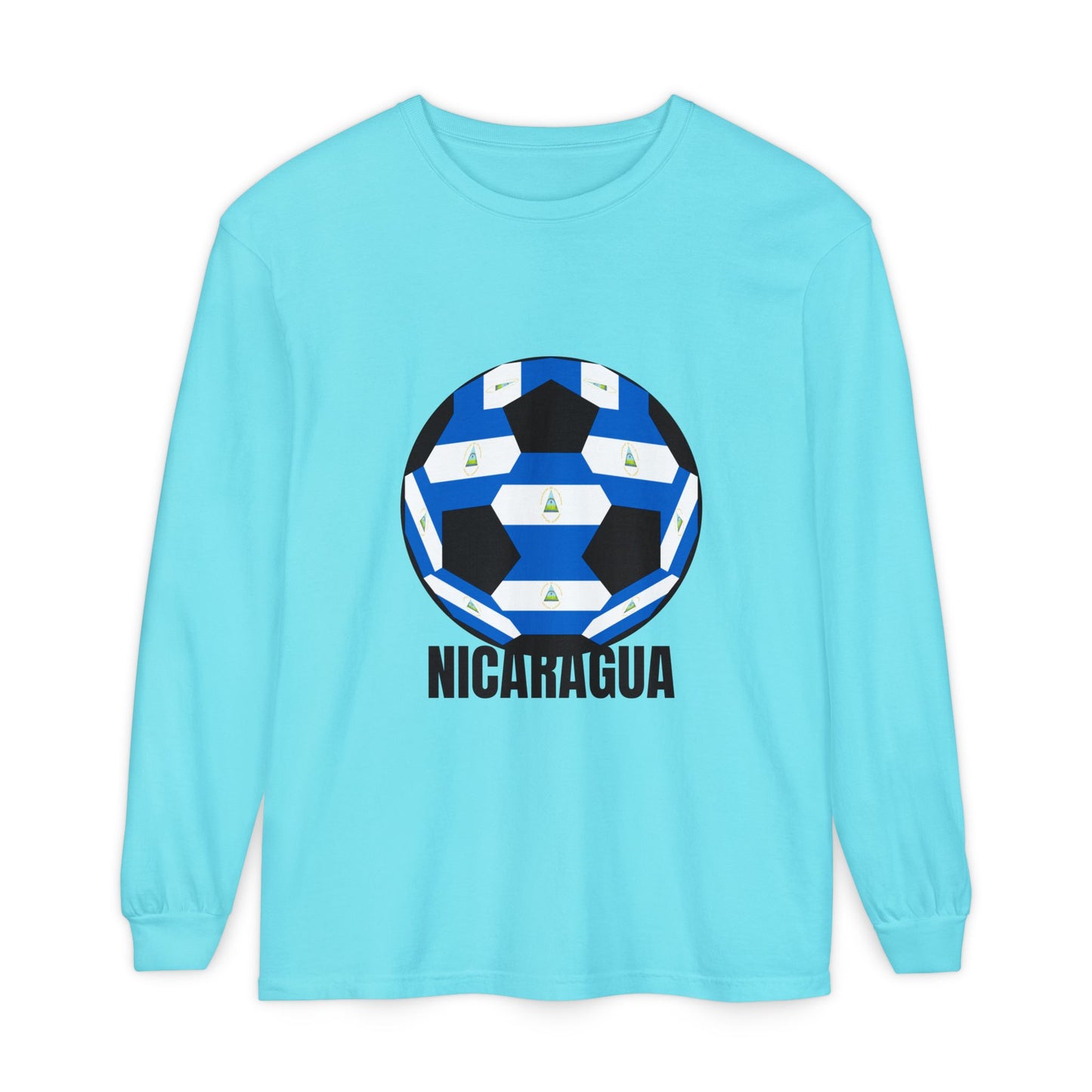 Nicaragua Fan Specialty Soccer Ball Design Long Sleeve Tee