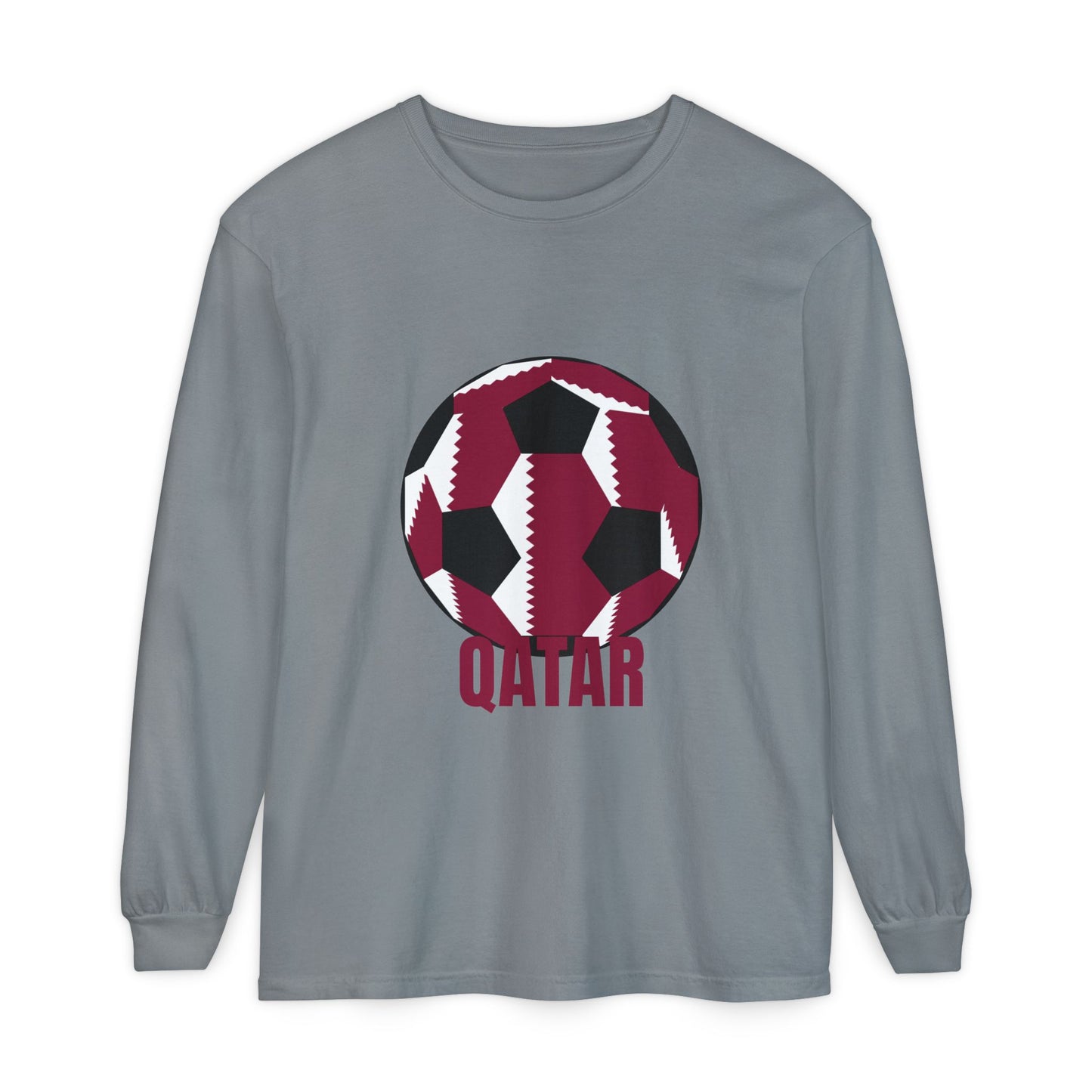 Qatar Fan Specialty Soccer Ball Design Long Sleeve Tee