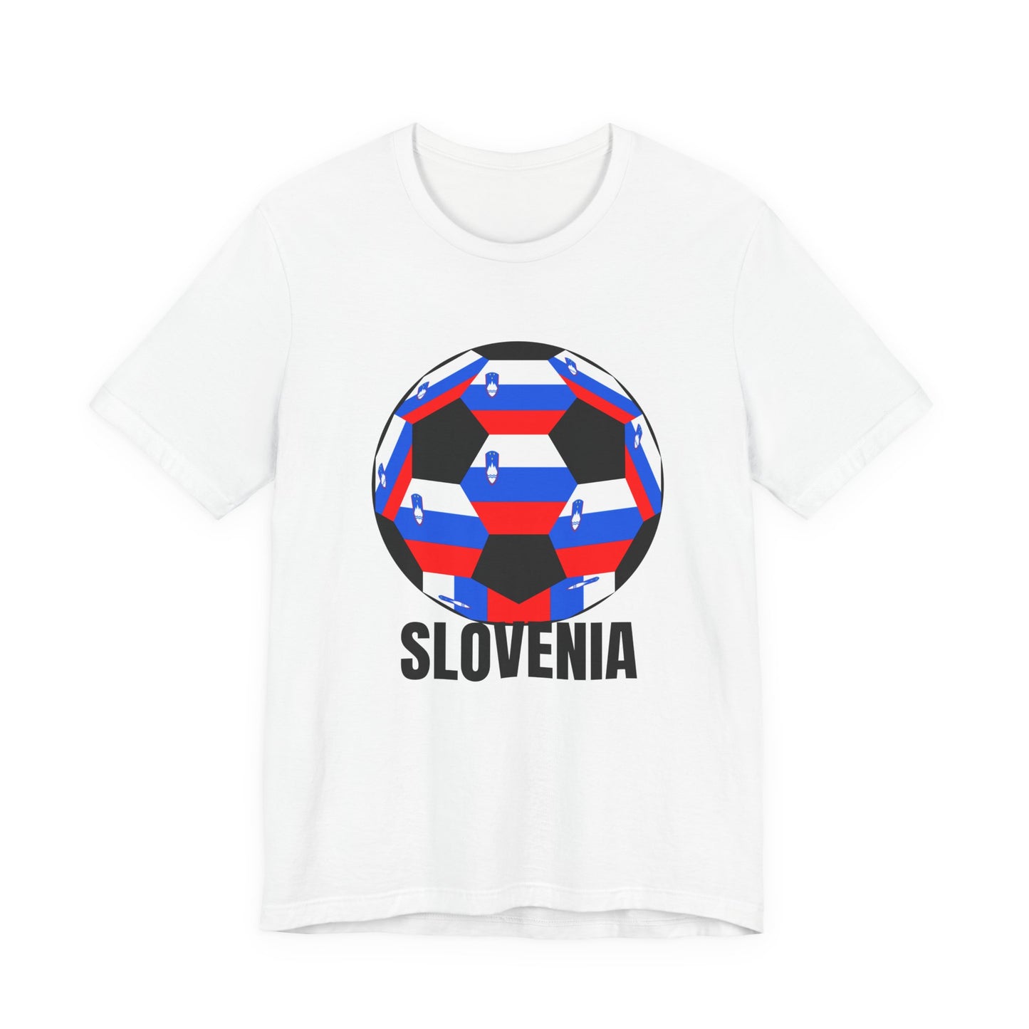 Slovenia Fan Specialty Soccer Ball Design T Shirt Black Text