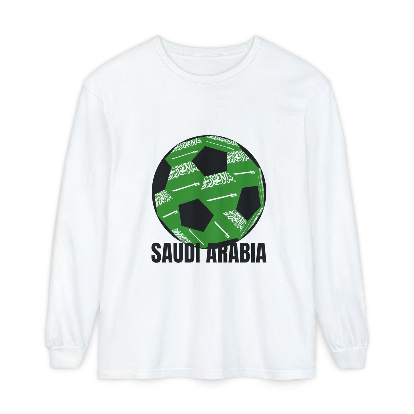 Saudi Arabia Fan Specialty Soccer Ball Design  Long Sleeve Shirt Black Text