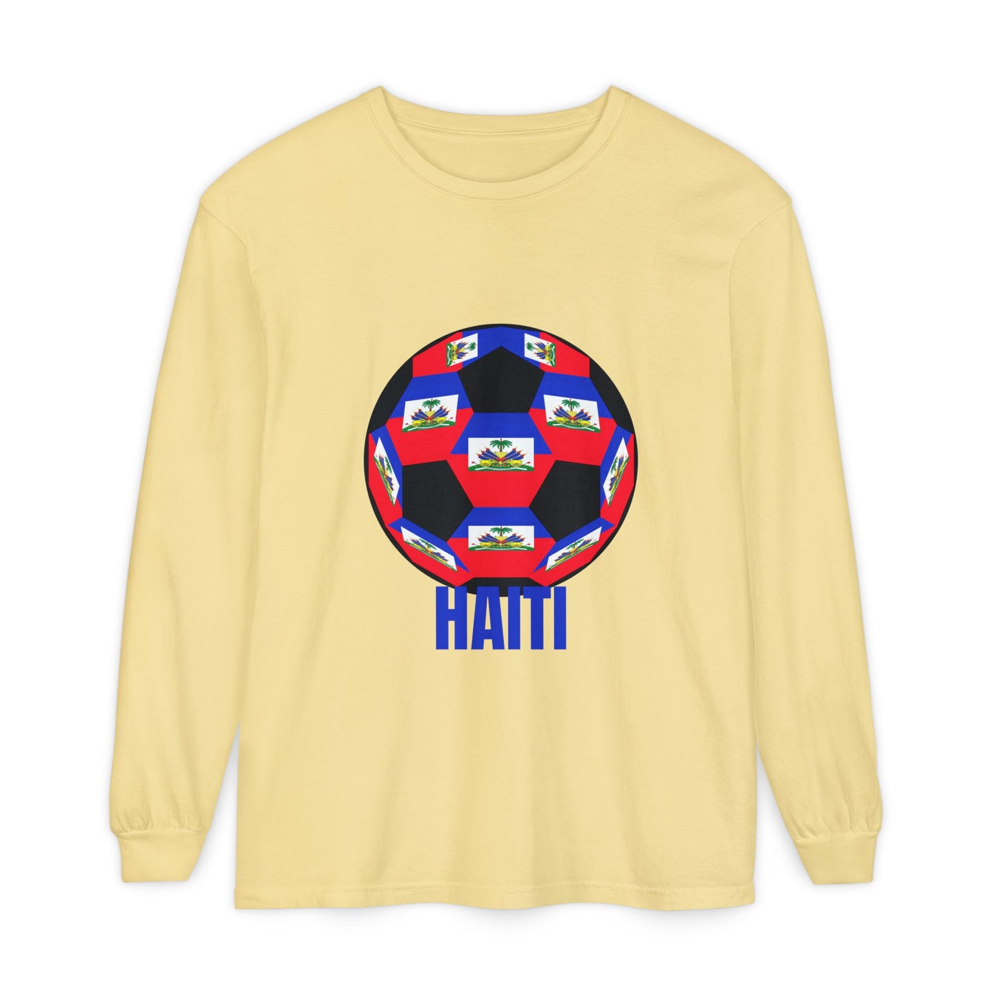 Haiti Fan Specialty Soccer Ball Design Long Sleeve Tee