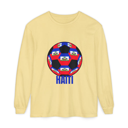 Haiti Fan Specialty Soccer Ball Design Long Sleeve Tee