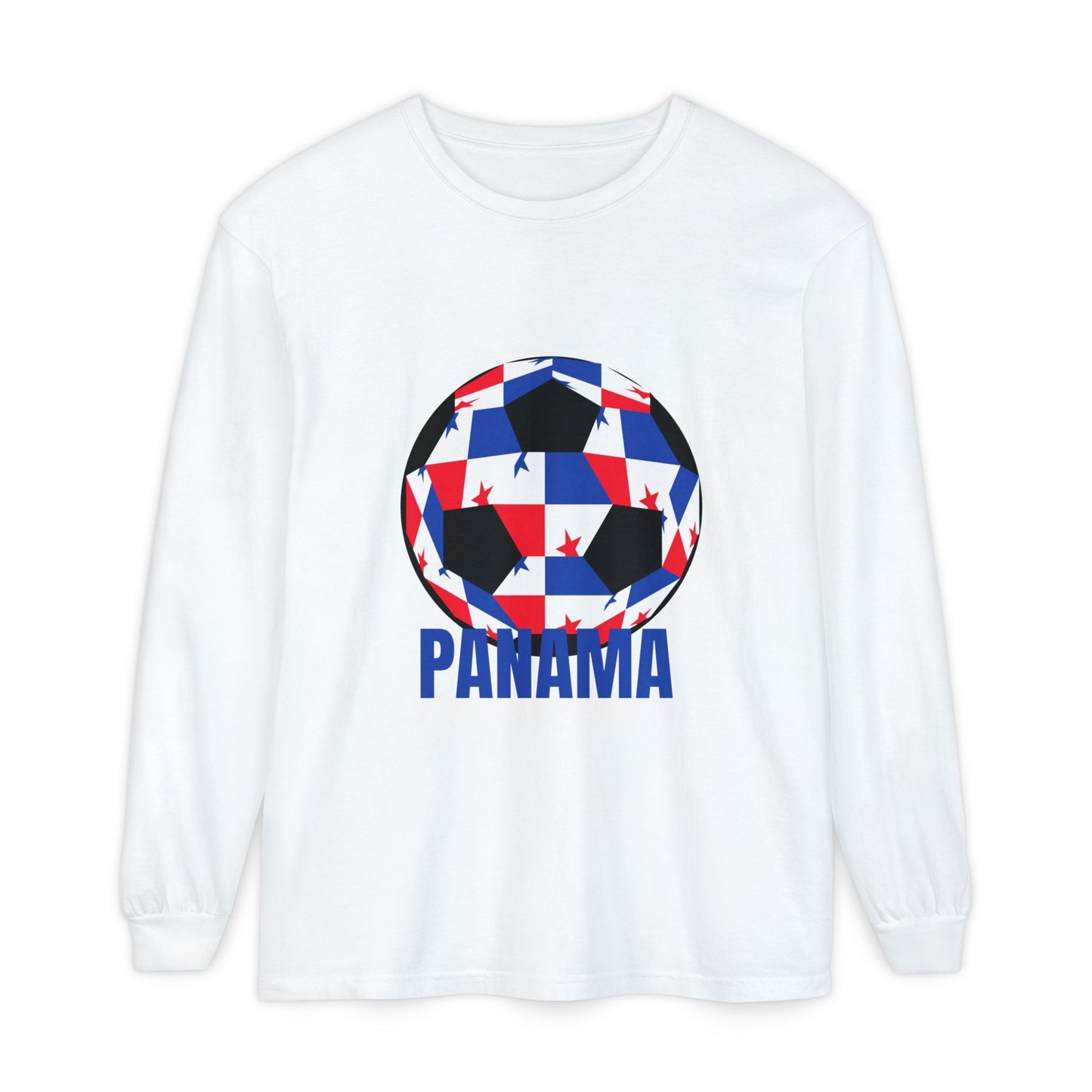 Panama Fan Specialty Soccer Ball Design T Shirt Long Sleeve T-Shirt blue Text
