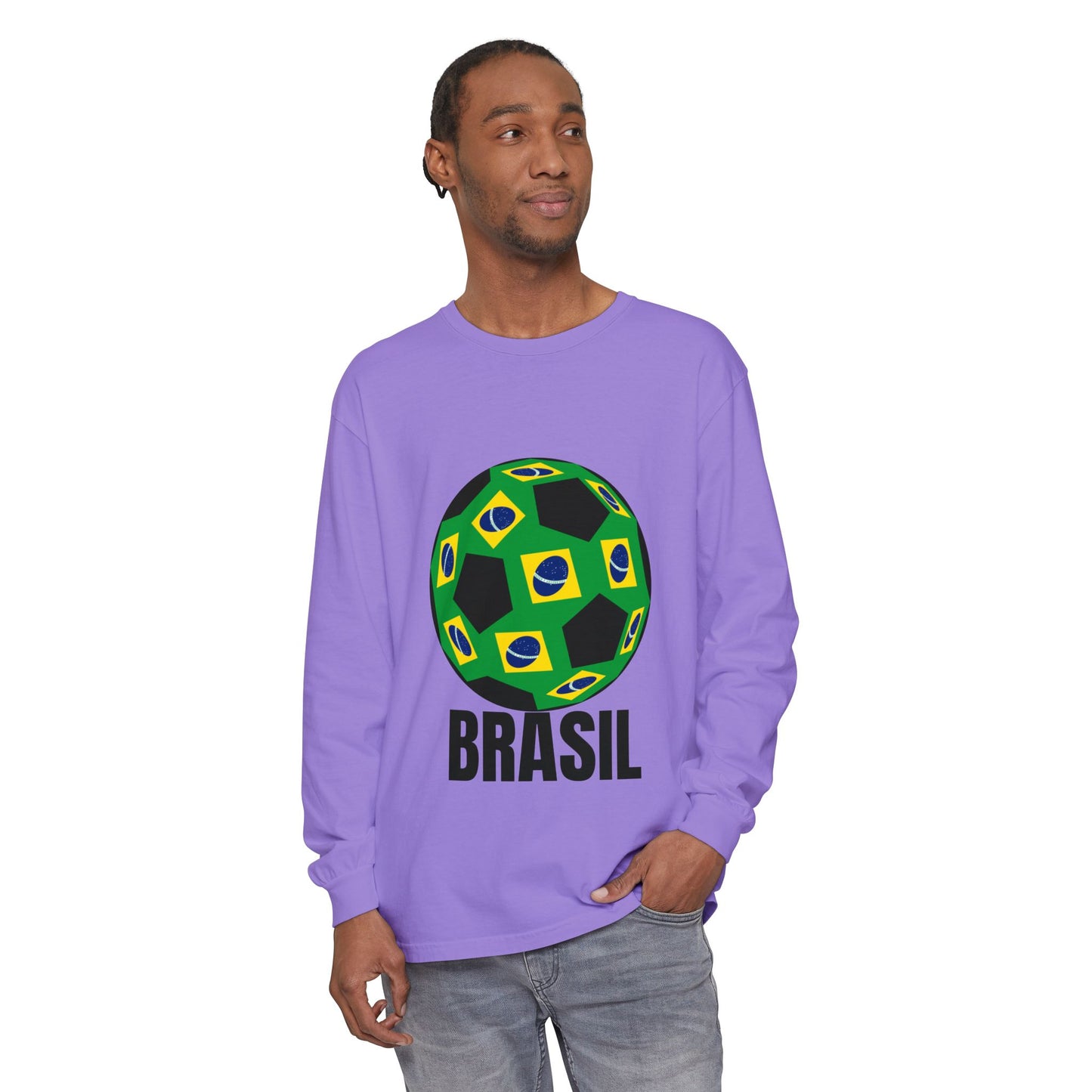 Brasil Fan Specialty Soccer Ball Design Long Sleeve T Shirt