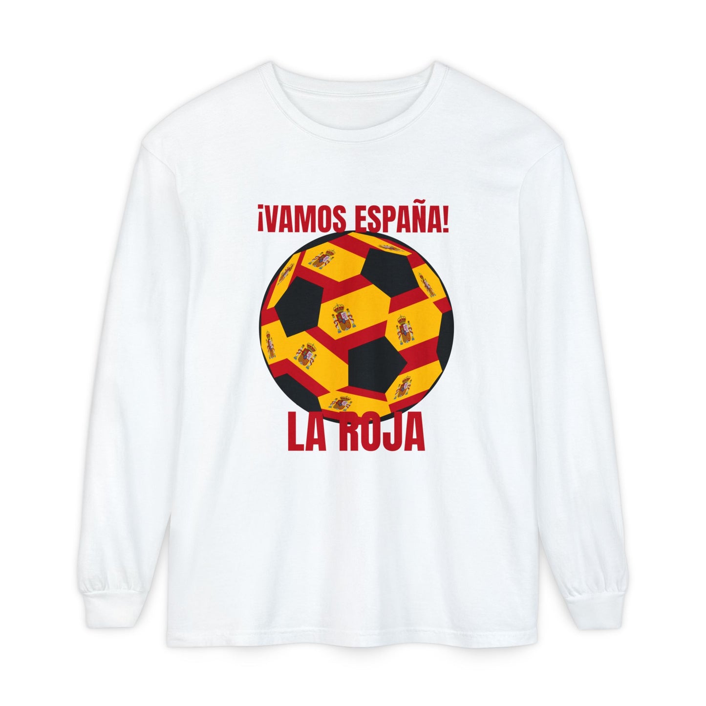 La Roja Soccer Long Sleeve Tee — "¡Vamos España!" Spanish  Fan Shirt Red Text