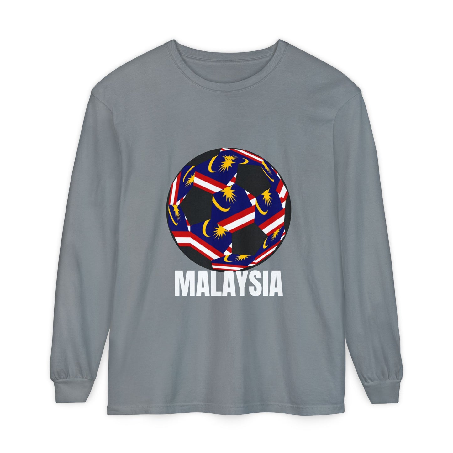 Malaysia Fan Specialty Soccer Ball Design Long Sleeve Tee