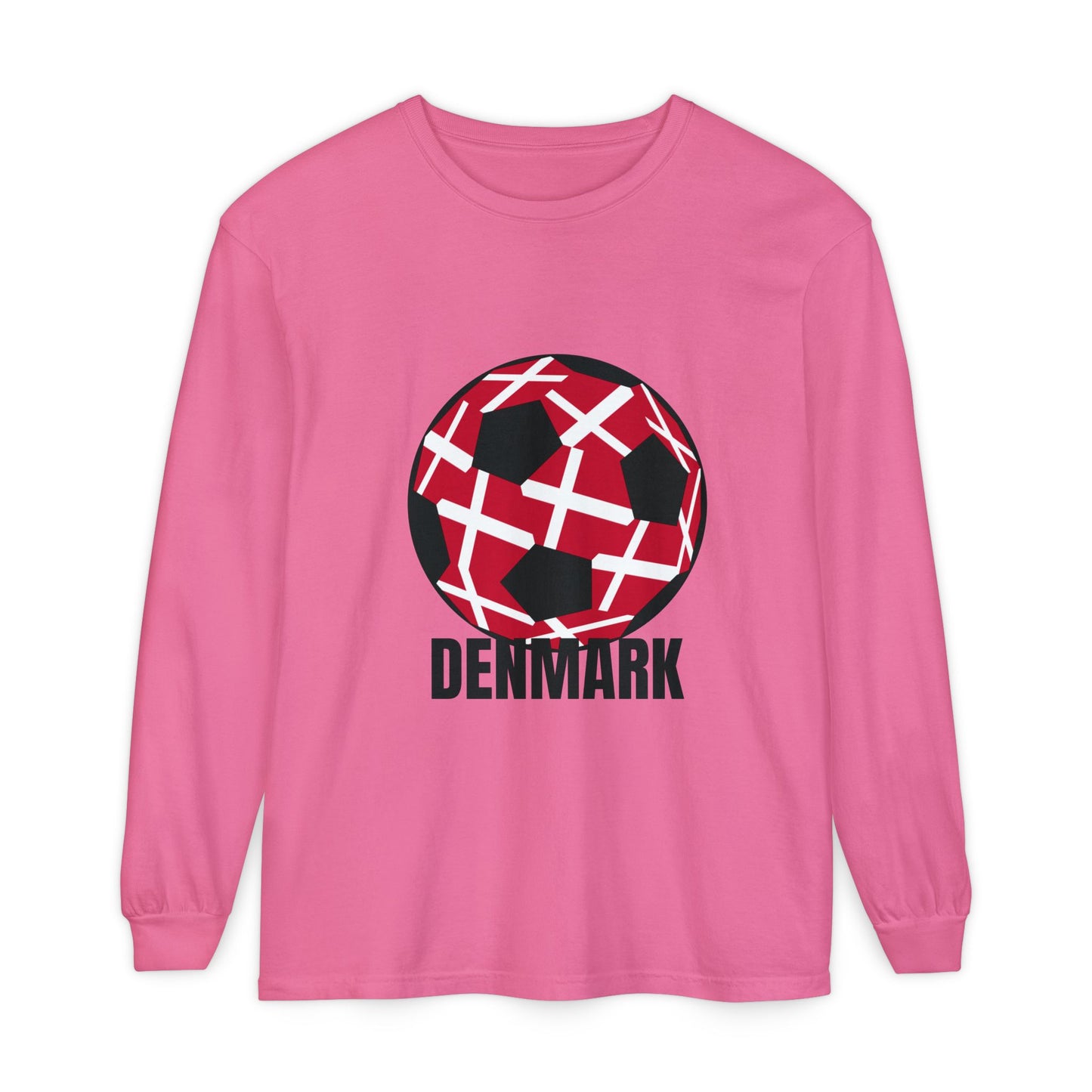 Denmark Fan Specialty Soccer Ball Design Long Sleeve T-Shirt