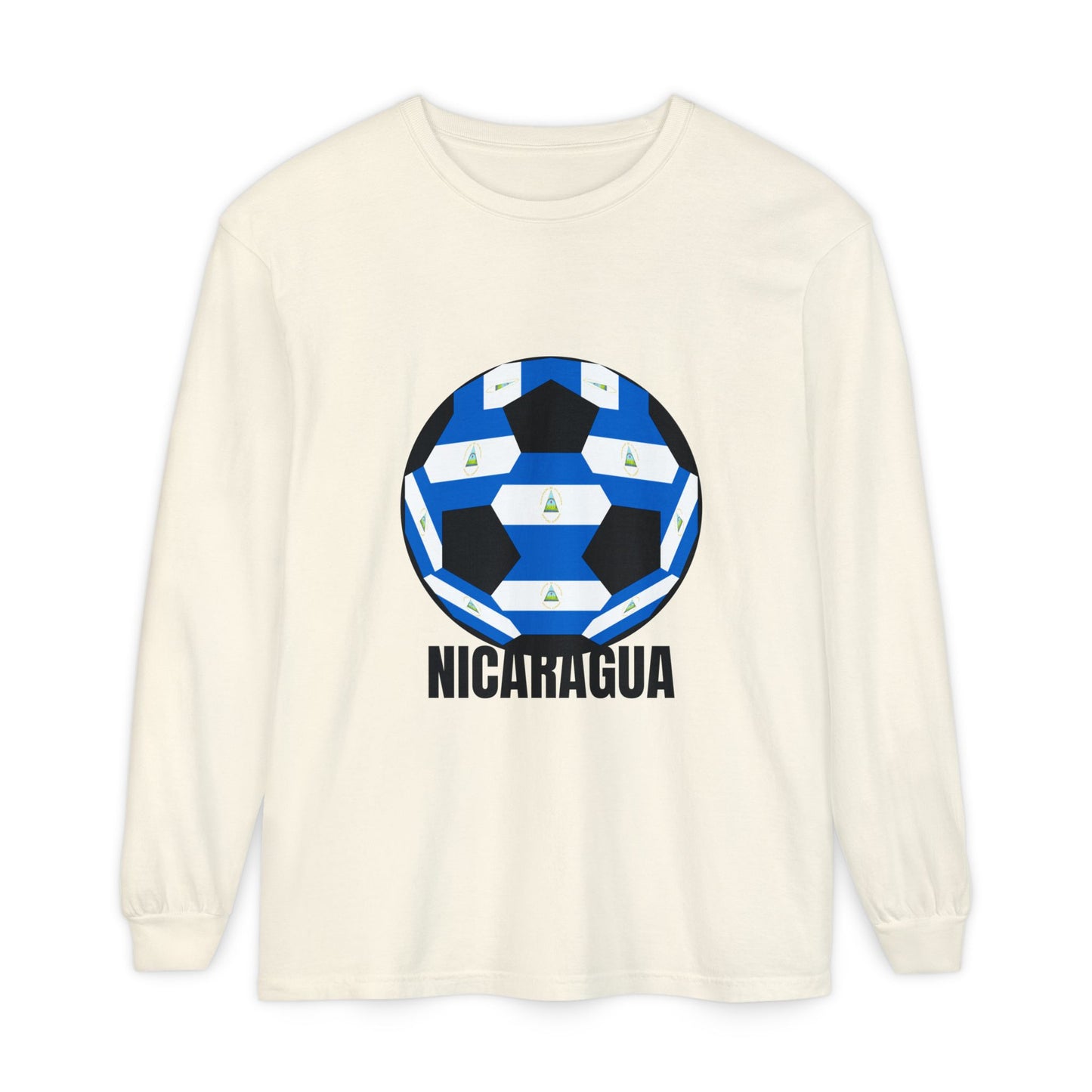 Nicaragua Fan Specialty Soccer Ball Design Long Sleeve Tee