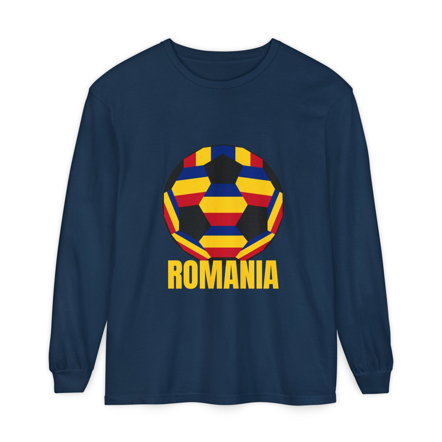 Romania Fan Specialty Soccer Ball Design Long Sleeve Tee
