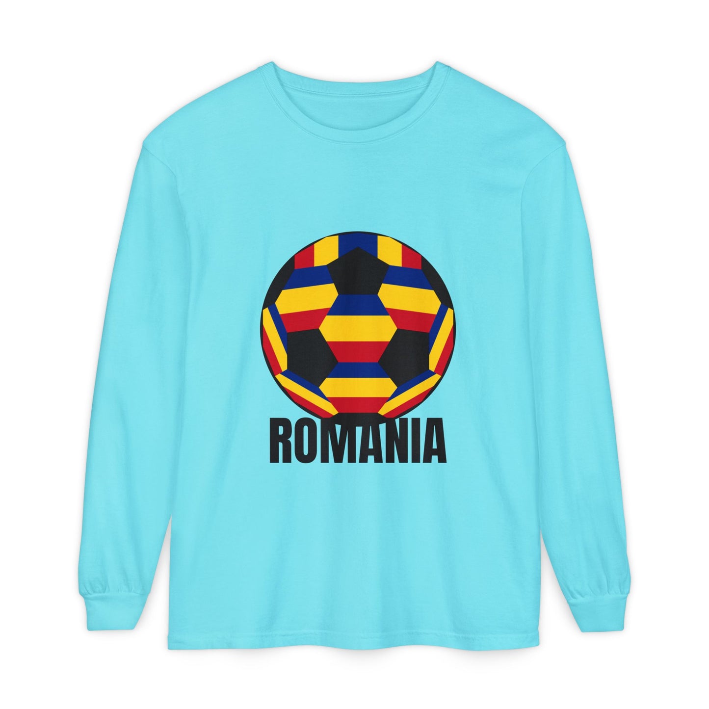 Romania Fan Specialty Soccer Ball Design Long Sleeve Tee