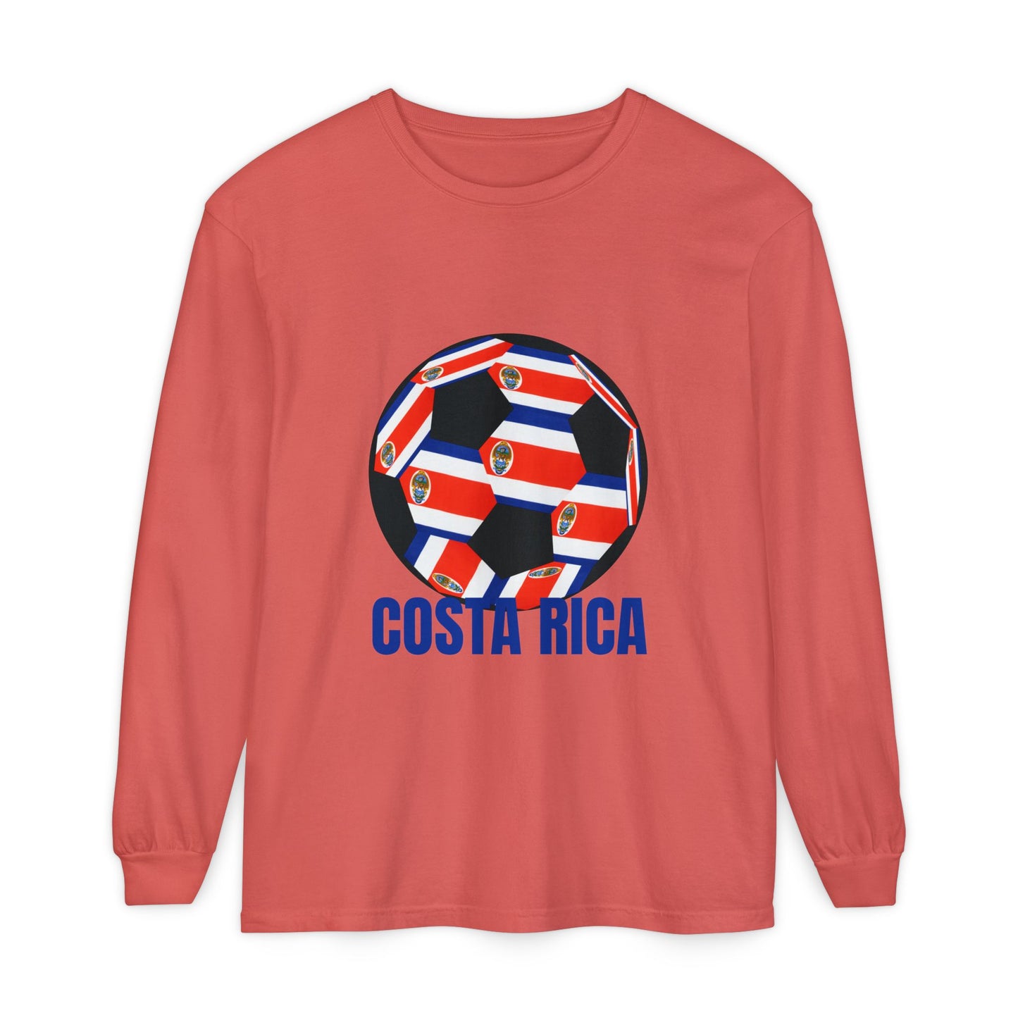 Costa Rica Fan Specialty Soccer Ball Design Long Sleeve T-Shirt