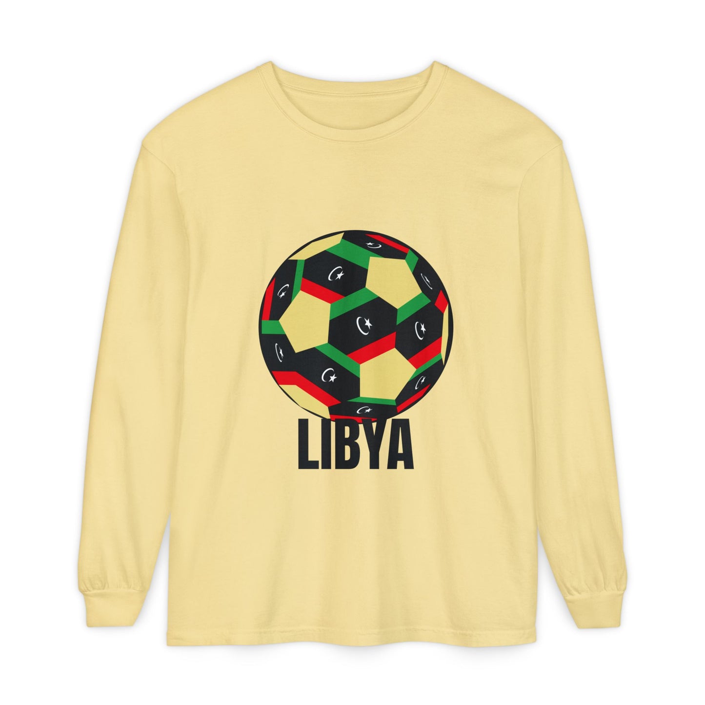 Libya Fan Specialty Soccer Ball Design T Shirt Long Sleeve Tee