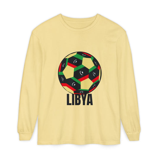Libya Fan Specialty Soccer Ball Design T Shirt Long Sleeve Tee