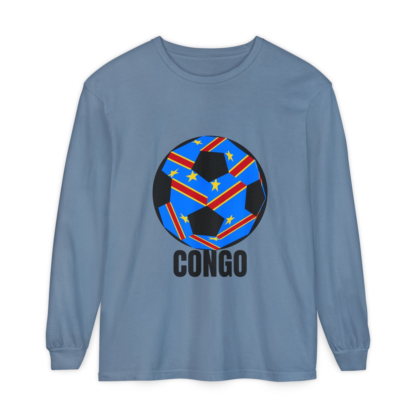 Congo Fan Specialty Soccer Ball Design T Shirt Long Sleeve T-Shirt Black Text