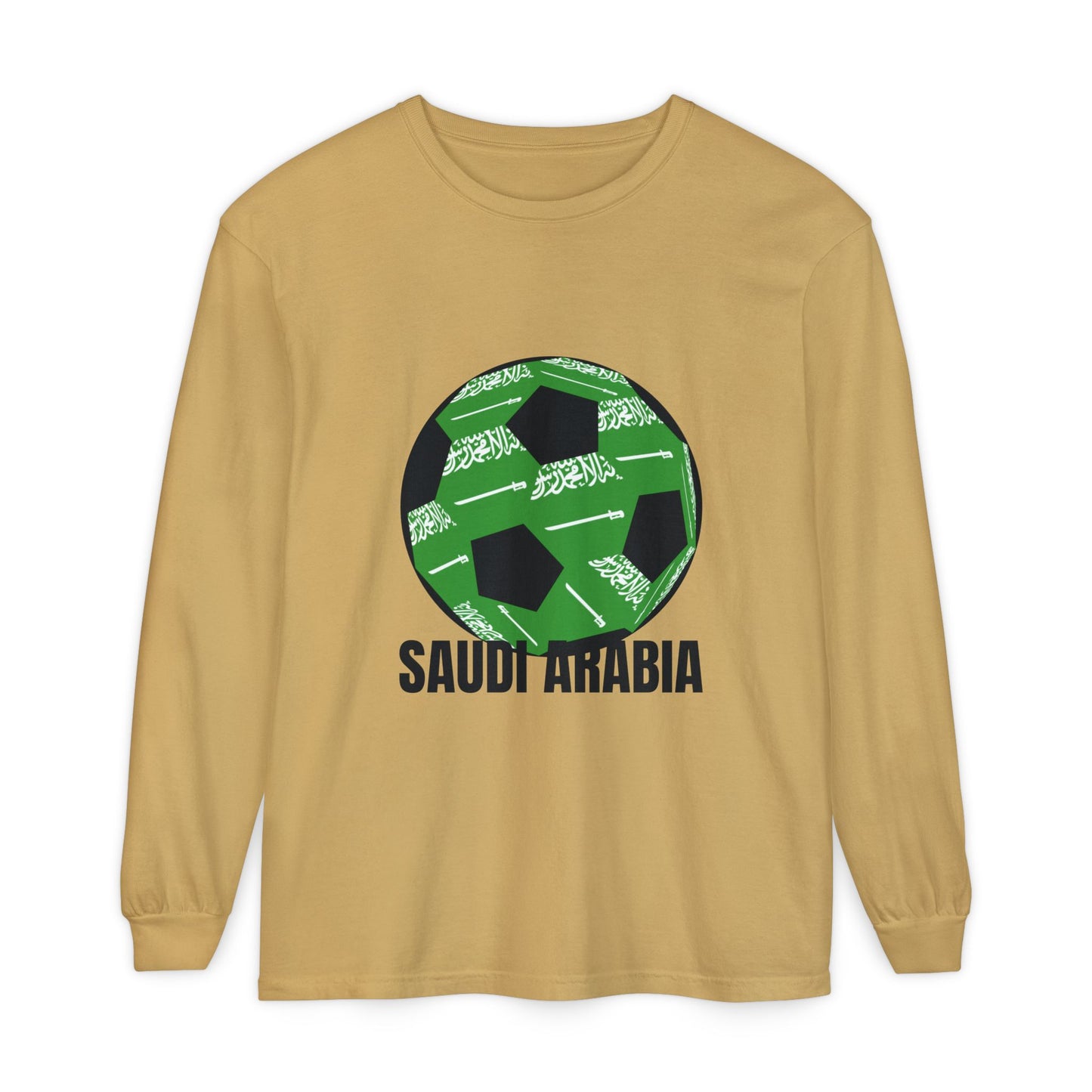 Saudi Arabia Fan Specialty Soccer Ball Design  Long Sleeve Shirt Black Text