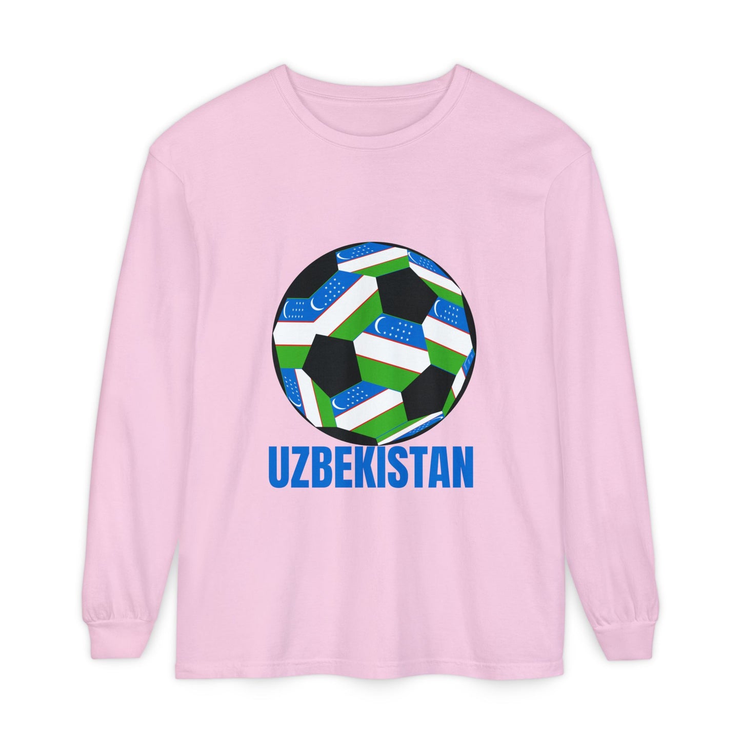 Uzbekistan Fan Specialty Soccer Ball Design Long Sleeve Shirt