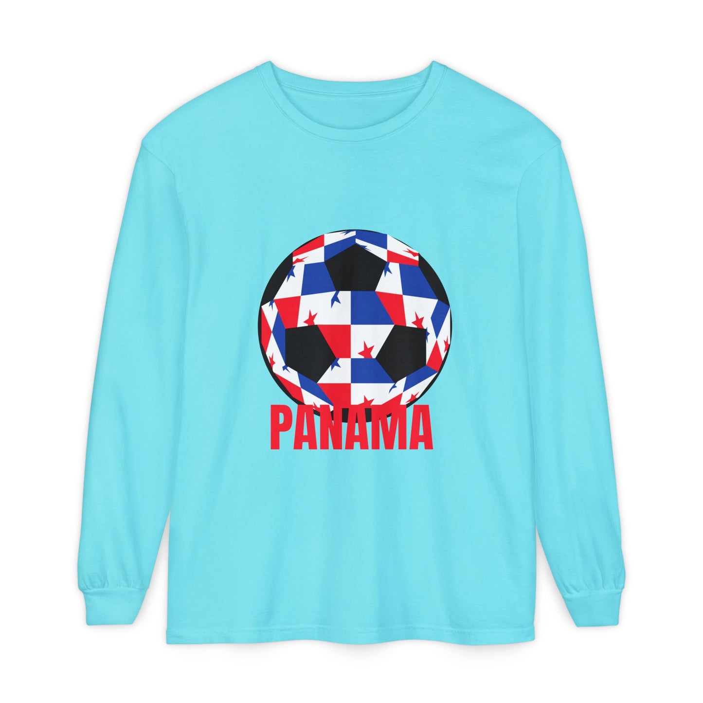 Panama Fan Specialty Soccer Ball Design T ShirtLong Sleeve Tee Red Text