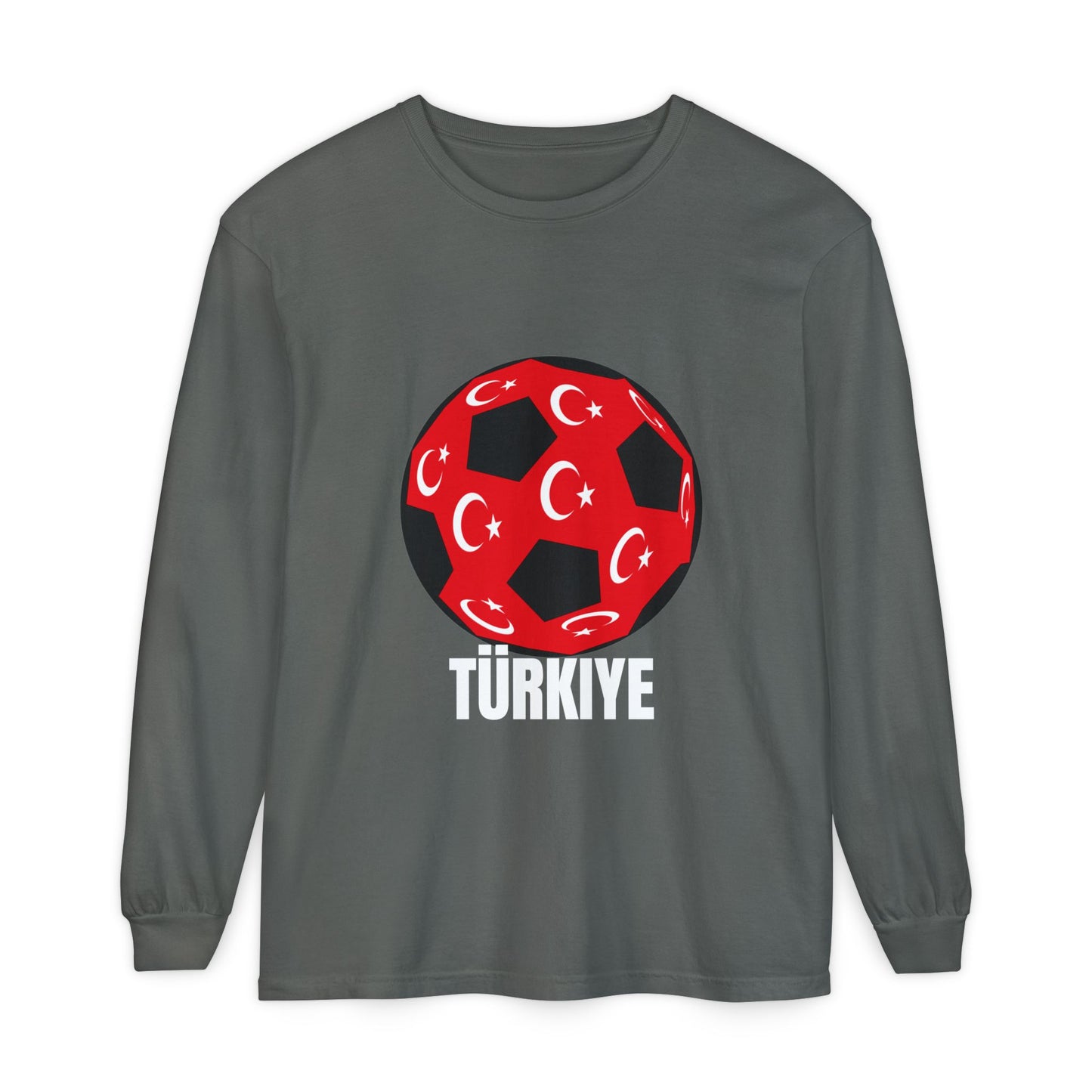 Türkiye Fan Specialty Soccer Ball Design Long Sleeve Tee White Text