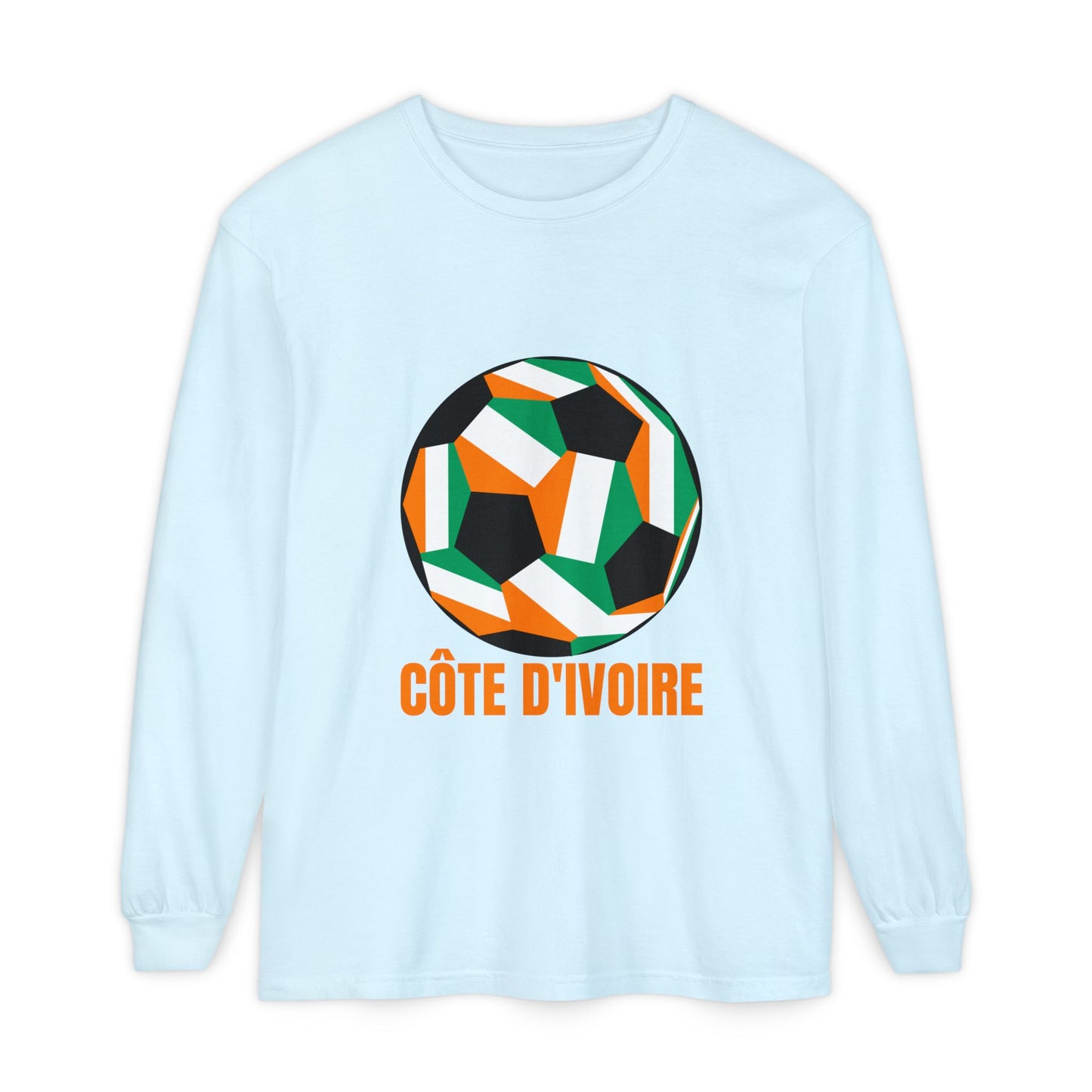 Cote D Ivoire Fan Specialty Soccer Ball Design Long Sleeve Tee
