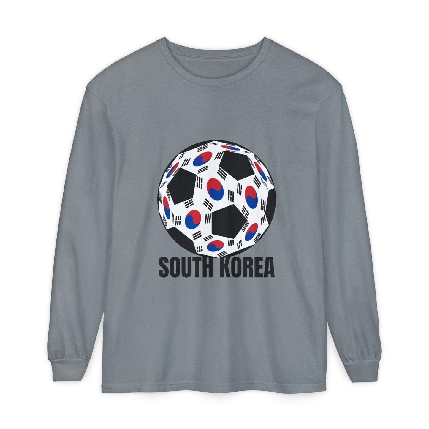 South Korea Fan Specialty Soccer Ball Design Long Sleeve Tee Black Text
