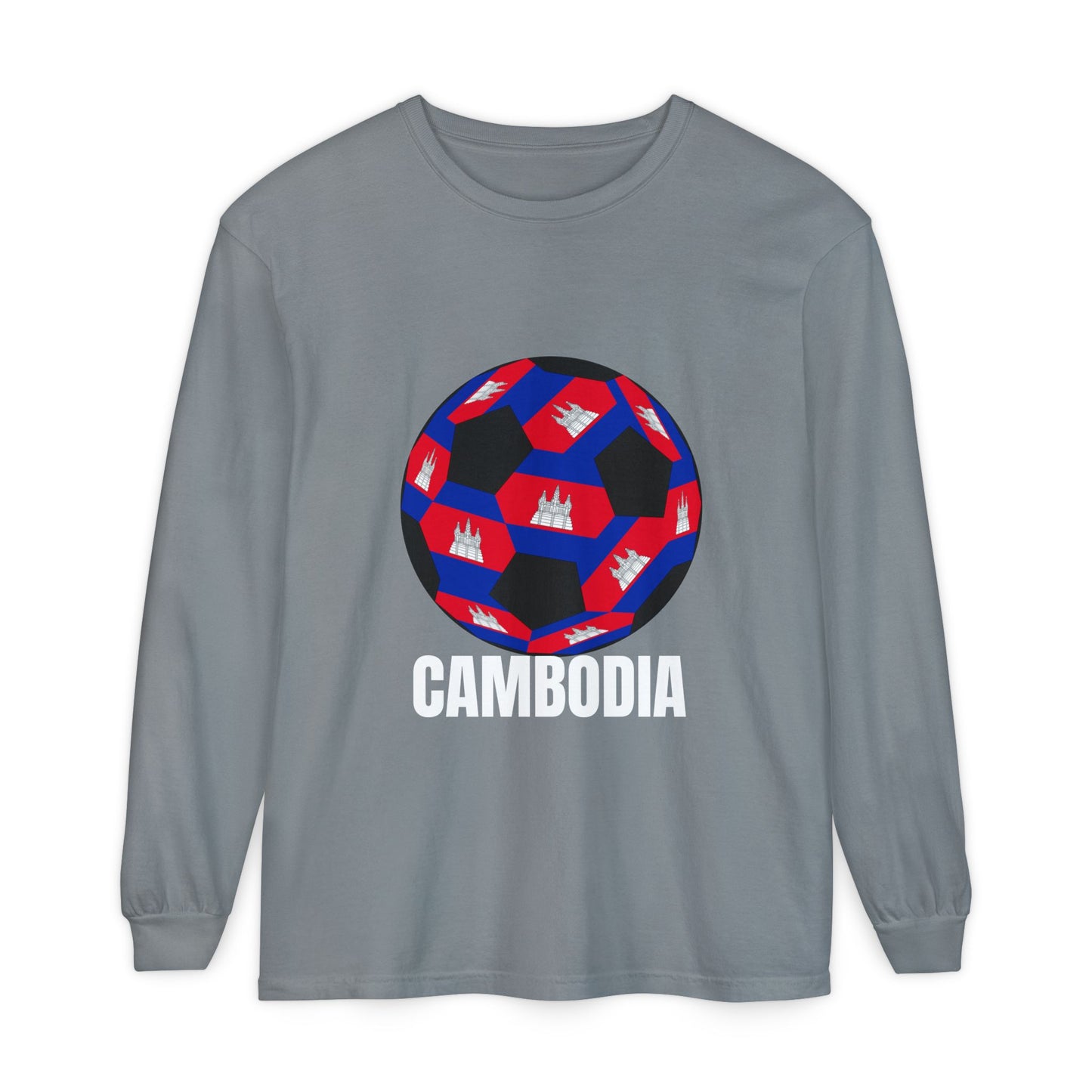 Cambodia Fan Specialty Soccer Ball Design Long Sleeve Tee