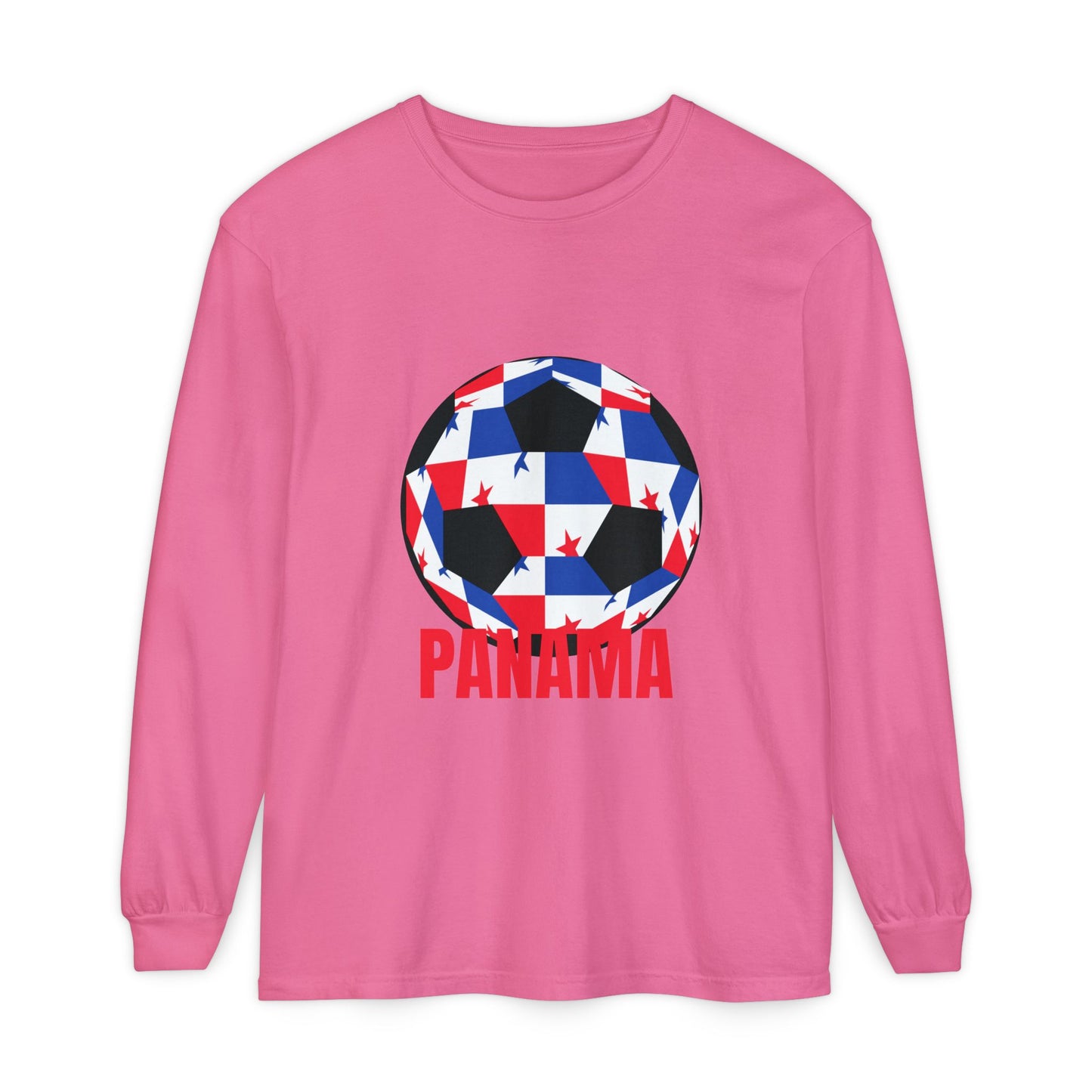 Panama Fan Specialty Soccer Ball Design T ShirtLong Sleeve Tee Red Text