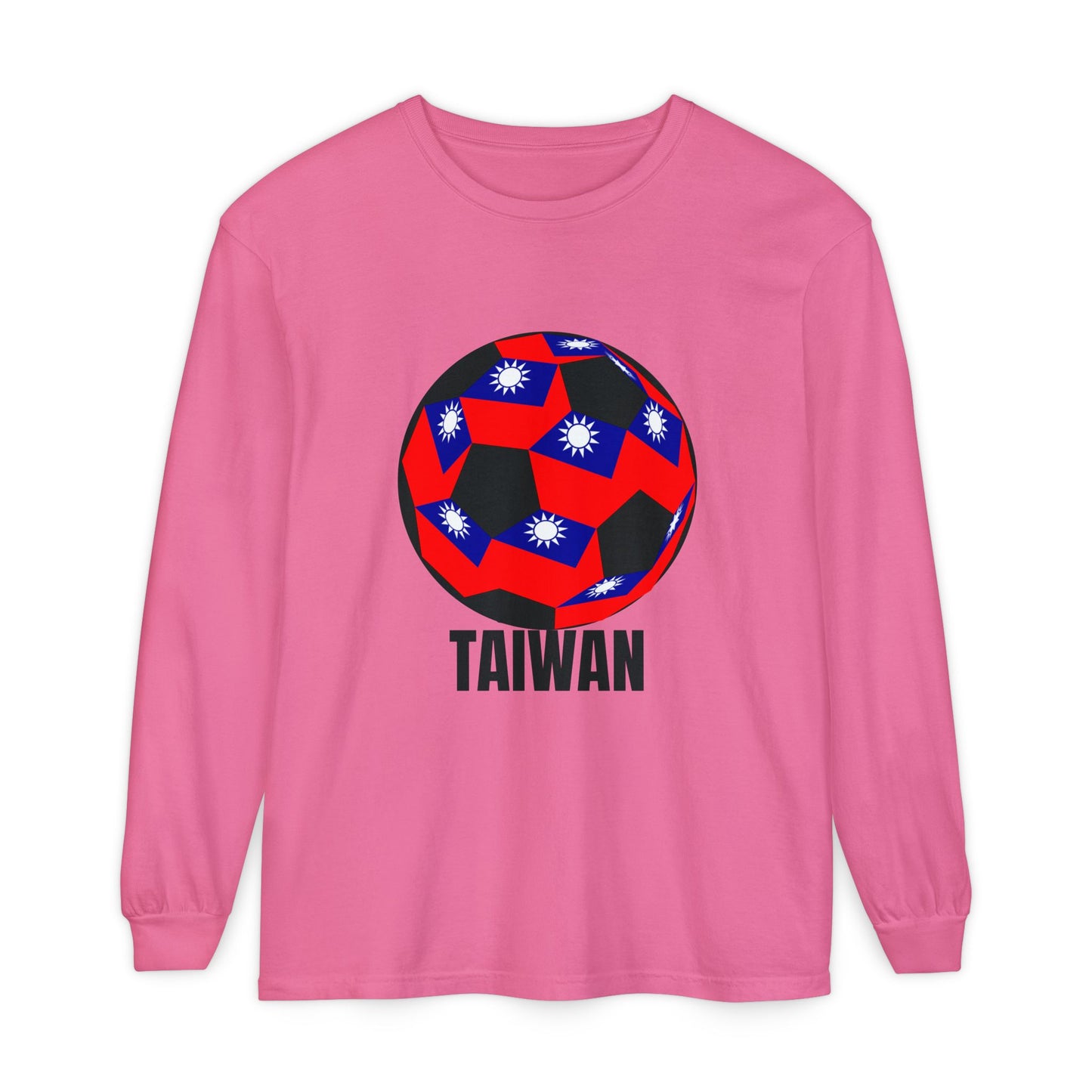 Taiwan Flag Soccer Ball Long Sleeve Tee Black Text