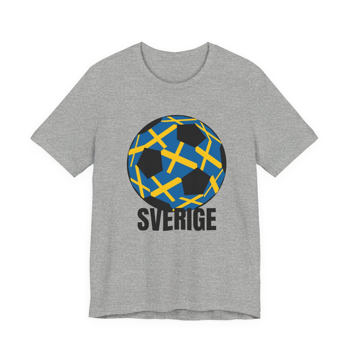 Sverige Fan Specialty Soccer Ball Design T Shirt  Black Text