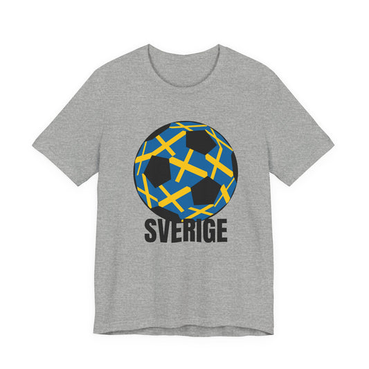 Sverige Fan Specialty Soccer Ball Design T Shirt  Black Text