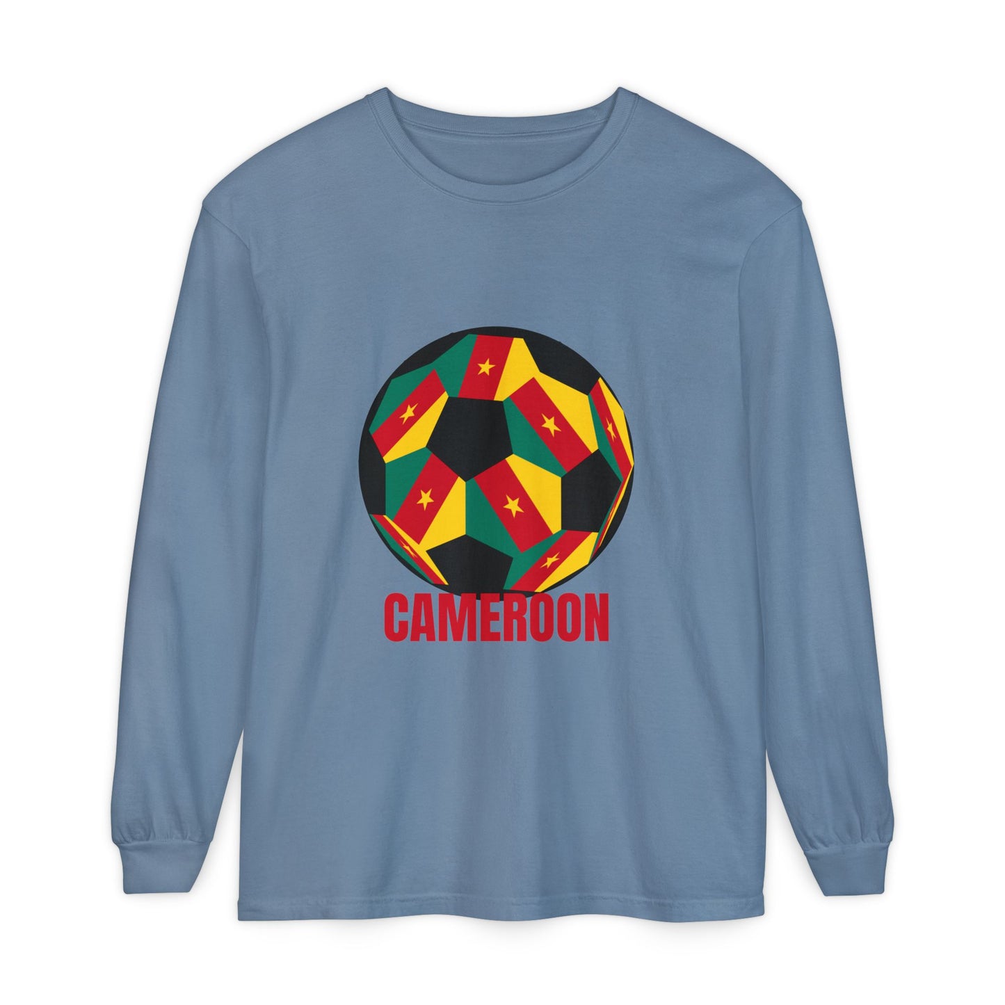 Cameroon Fan Specialty Soccer Ball Design Long Sleeve Tee
