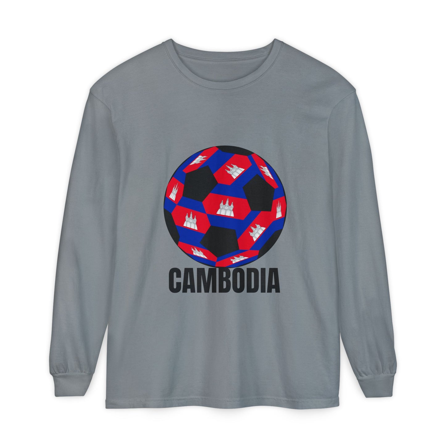 Cambodia Fan Specialty Soccer Ball Design Long Sleeve Tee