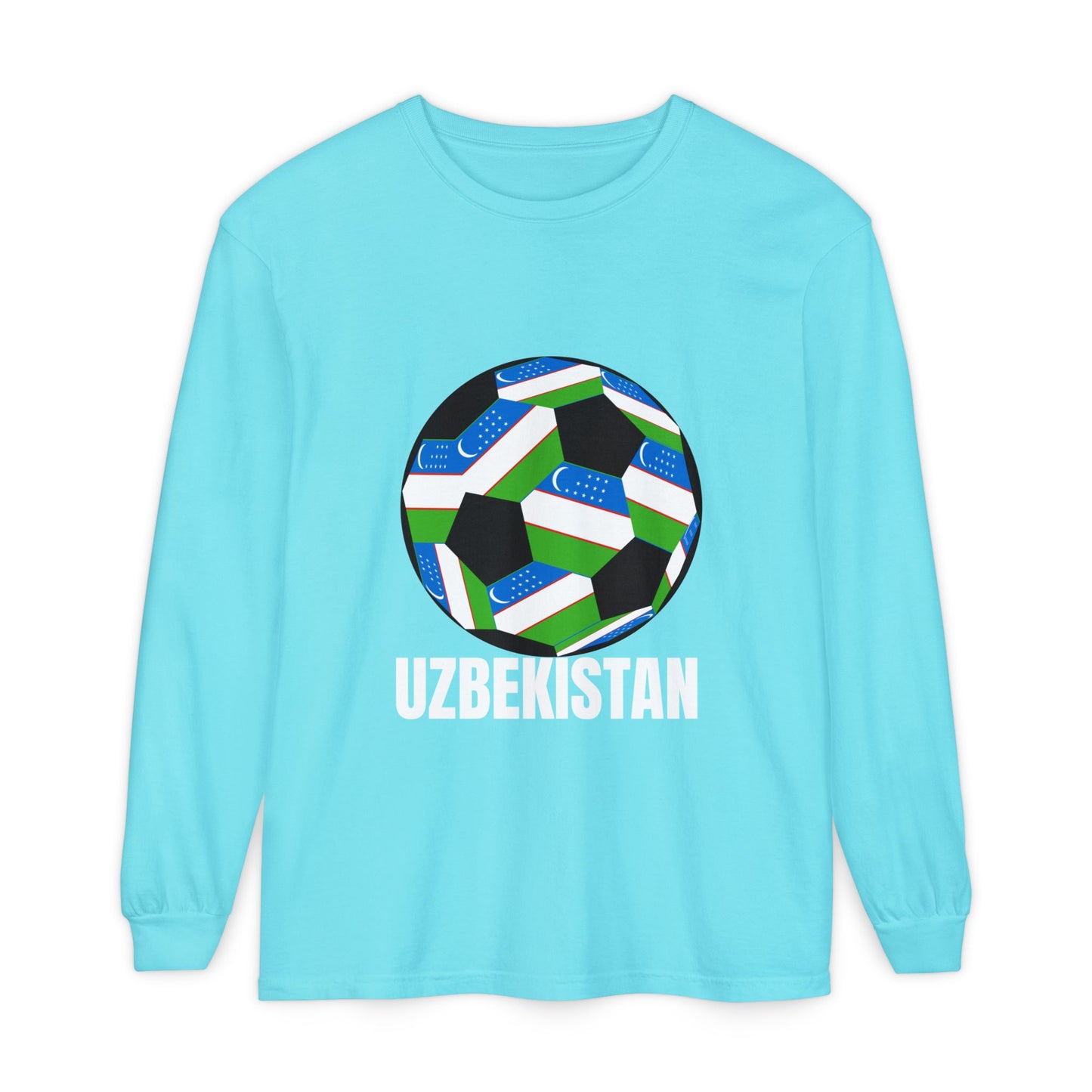 Uzbekistan Fan Specialty Soccer Ball Design Long Sleeve Shirt