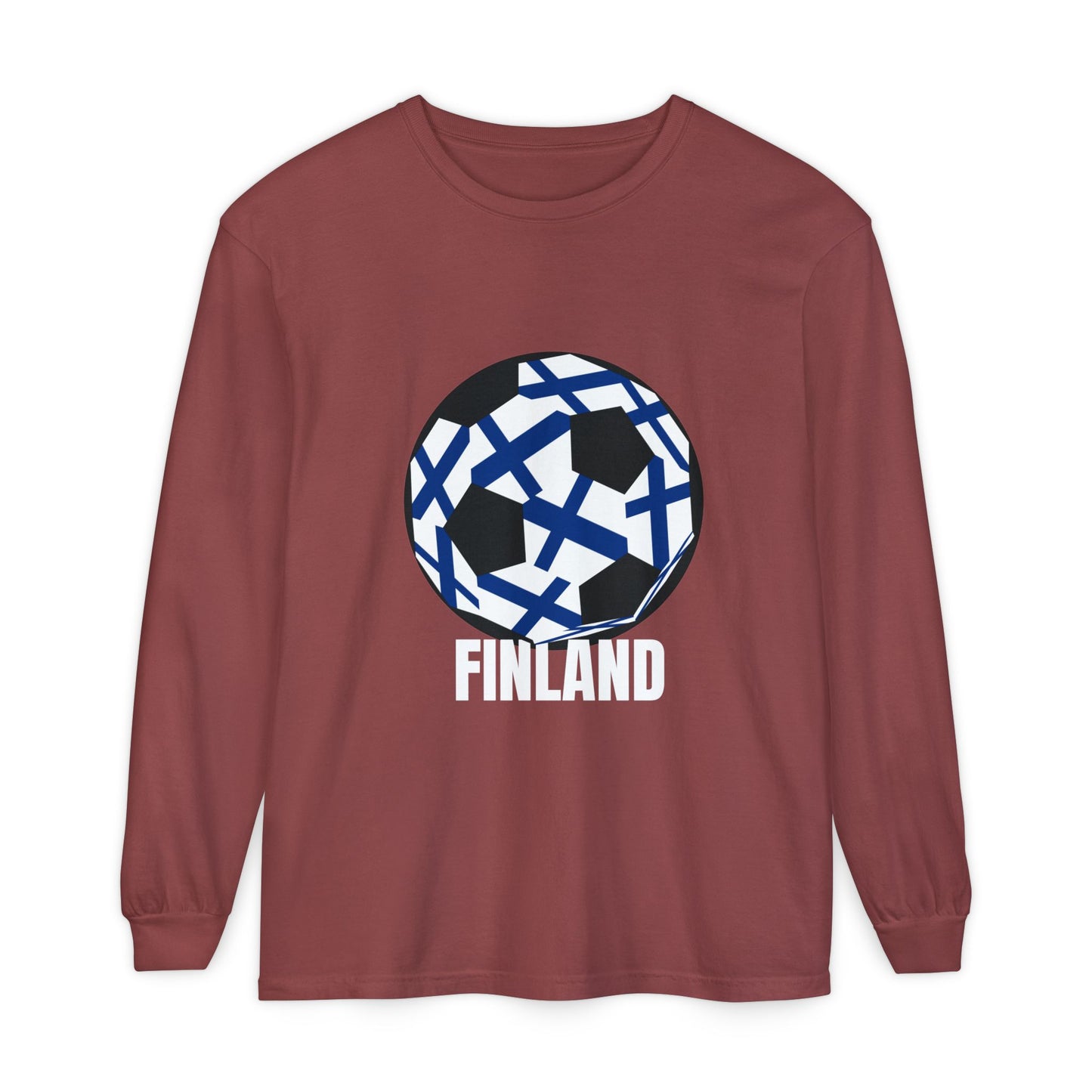 Finland Fan Specialty Soccer Ball Design Long Sleeve Tee