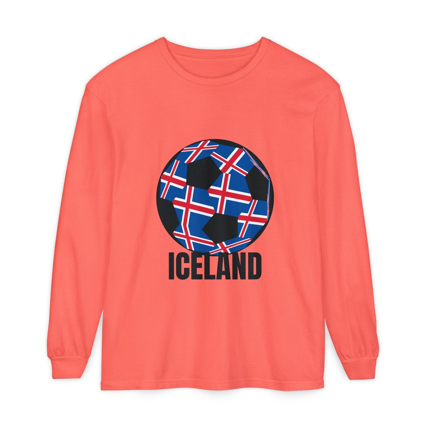 Iceland Fan Specialty Soccer Ball Design Long Sleeve Tee