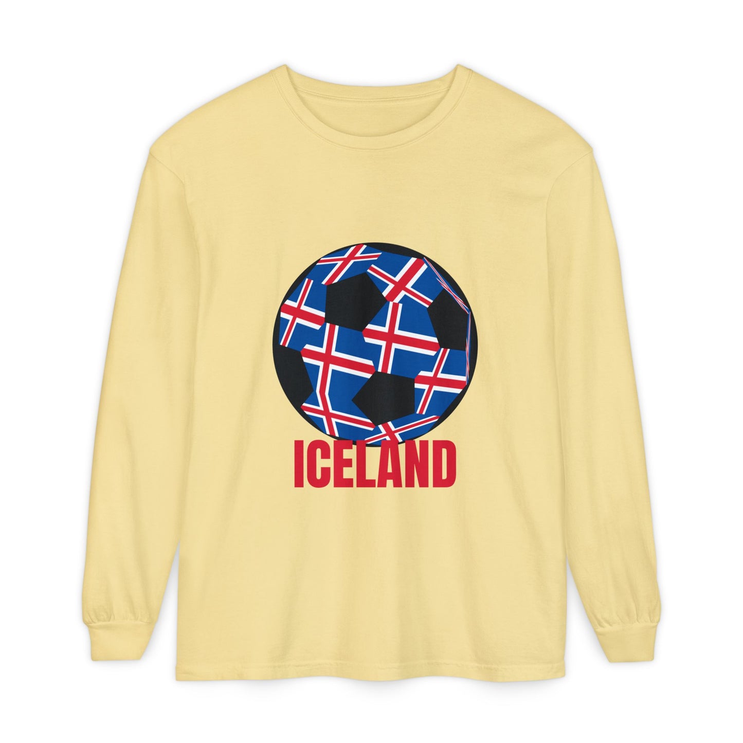 Iceland Fan Specialty Soccer Ball Design Long Sleeve Tee
