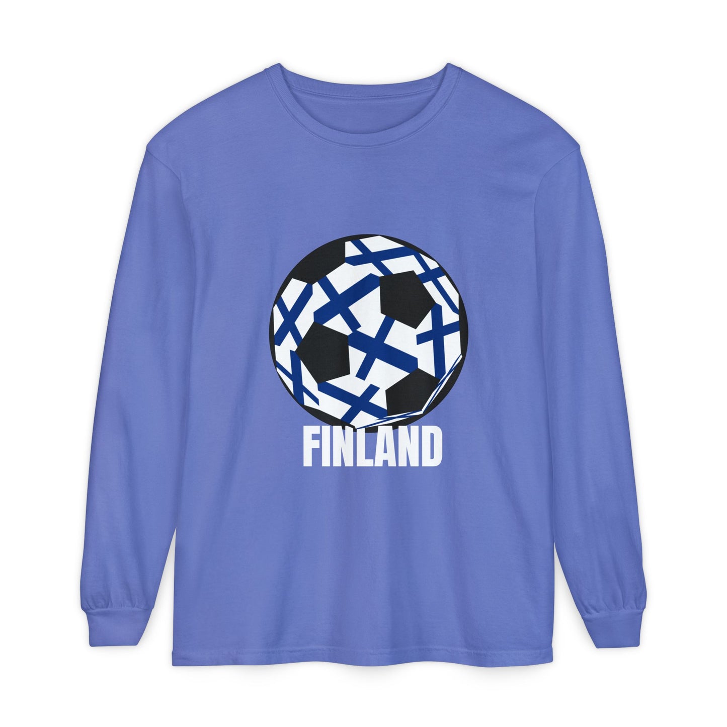 Finland Fan Specialty Soccer Ball Design Long Sleeve Tee