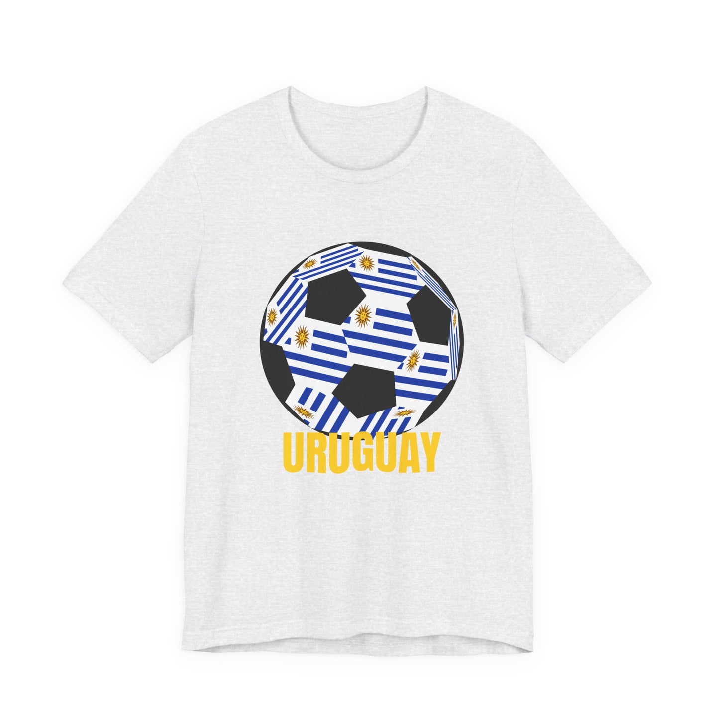Uruguay Fan Specialty Soccer Ball Design T Shirt Gold Text