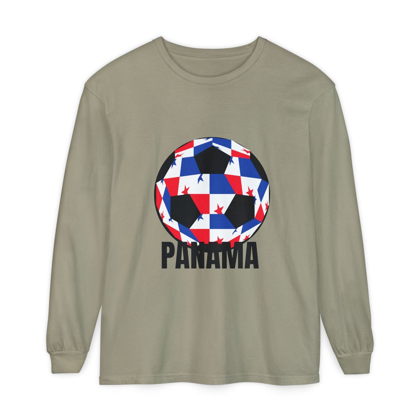 Panama Fan Specialty Soccer Ball Design T Shirt Long Sleeve Tee Black Text