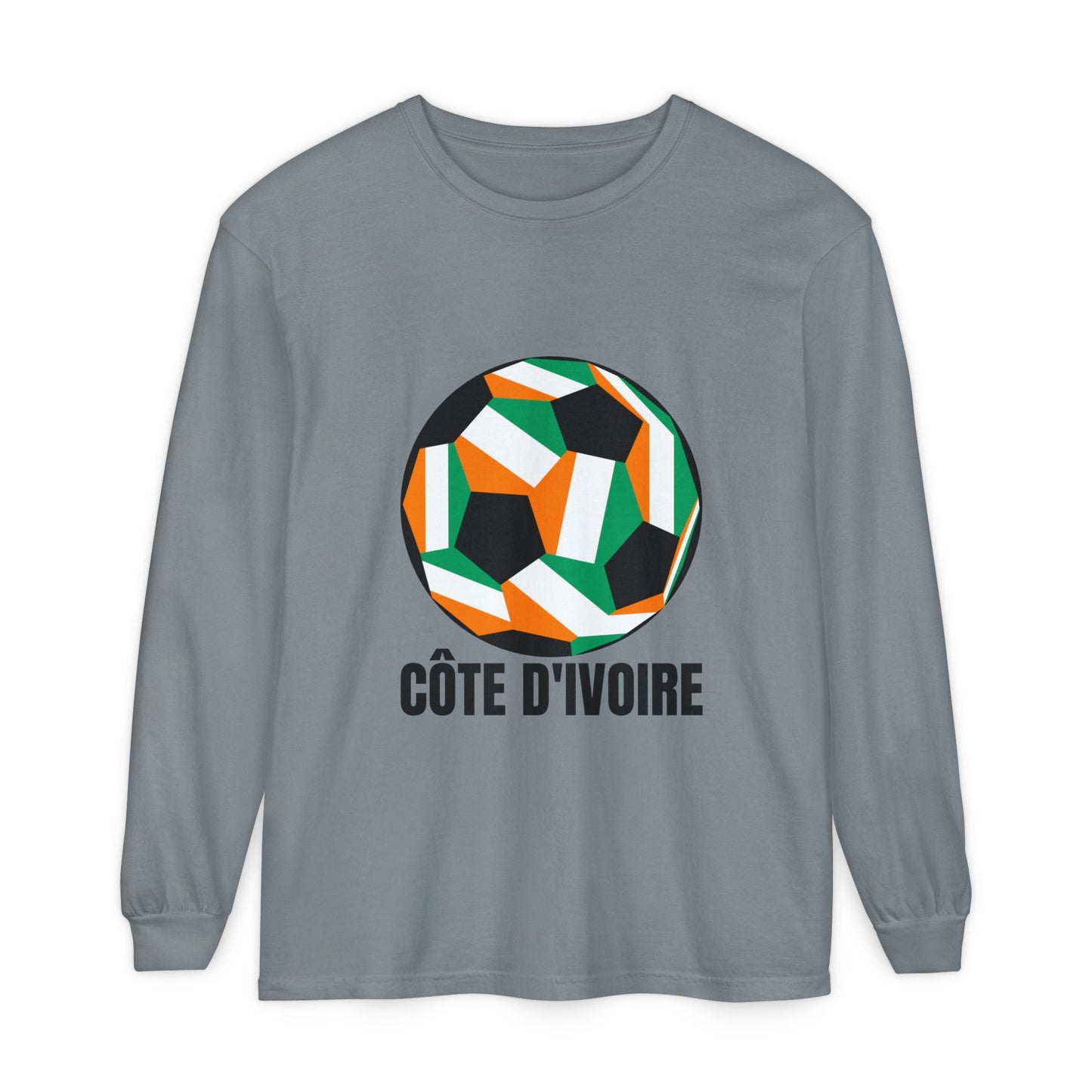 Cote D Ivoire Fan Specialty Soccer Ball Design Long Sleeve Tee