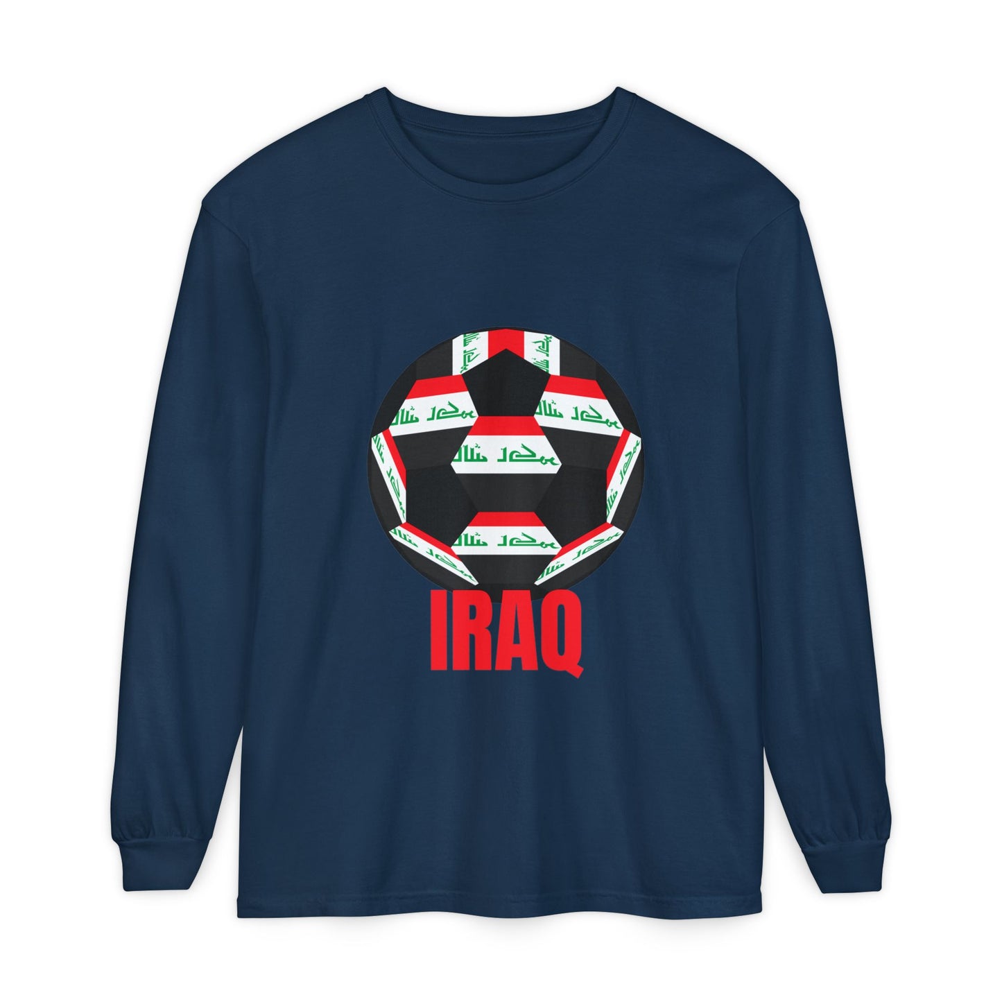 Iraq Fan Specialty Soccer Ball Design T Shirt Long Sleeve Tee
