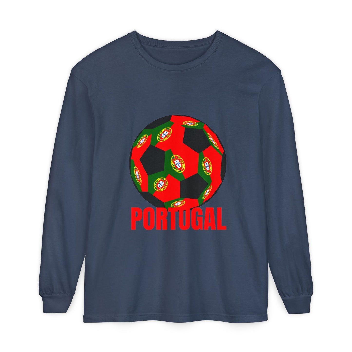 Portugal Fan Specialty Soccer Ball Design Long Sleeve Tee